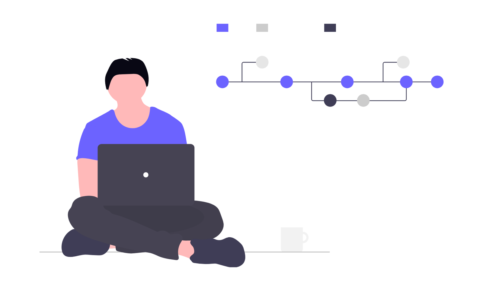 Flat Illustration Of A Man Working On A Laptop With Data Network