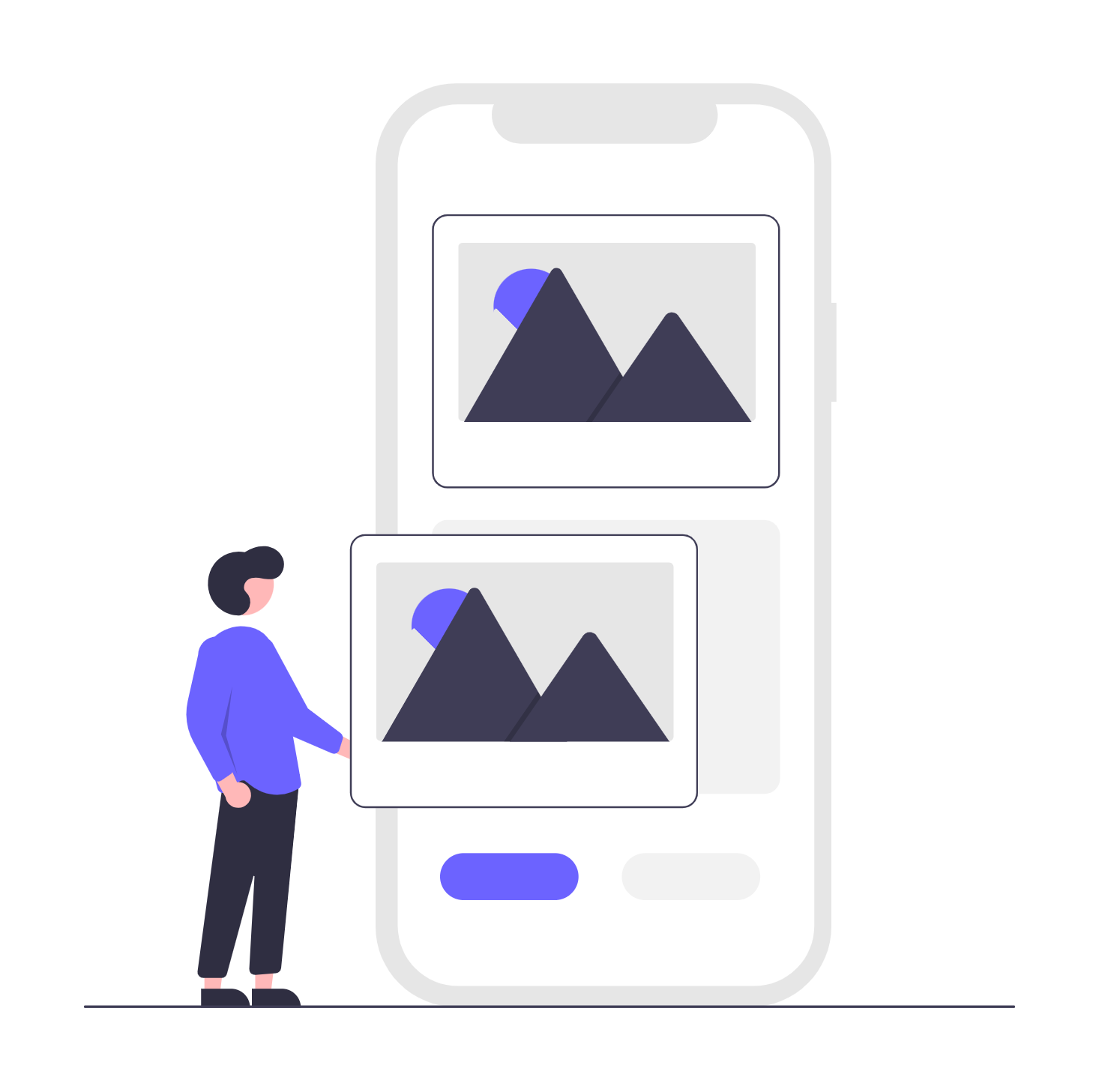Flat Minimalist Illustration Of A Person Managing Images On A Smartphone App