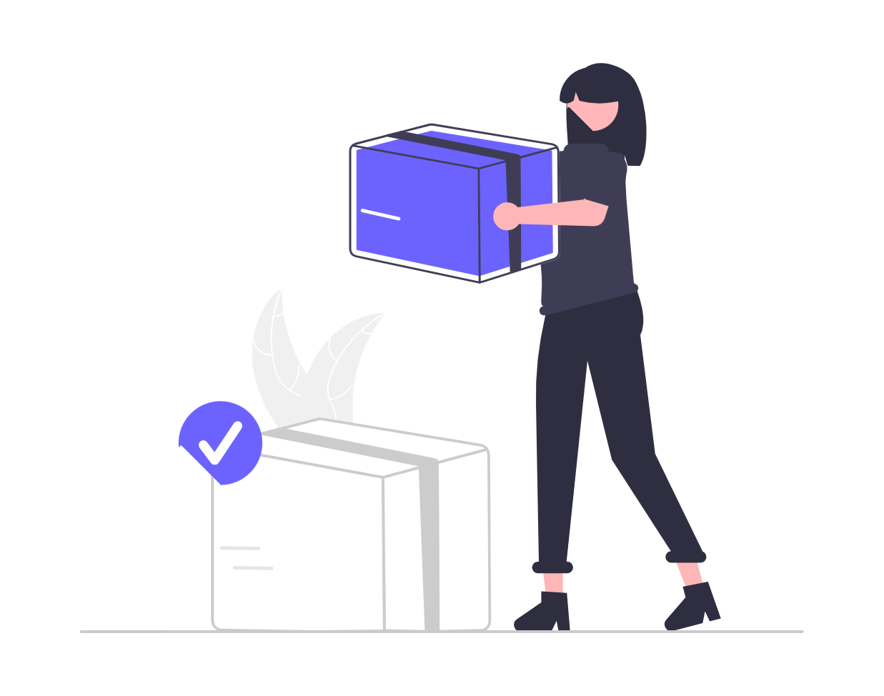 Flat Minimalist Illustration Of A Woman Delivering An Online Order Package