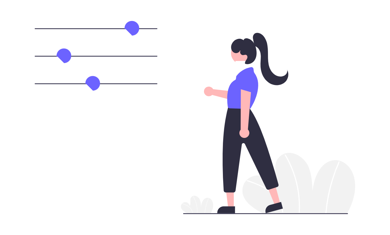 Flat Minimalist Illustration Of Woman Adjusting Settings Or Controls