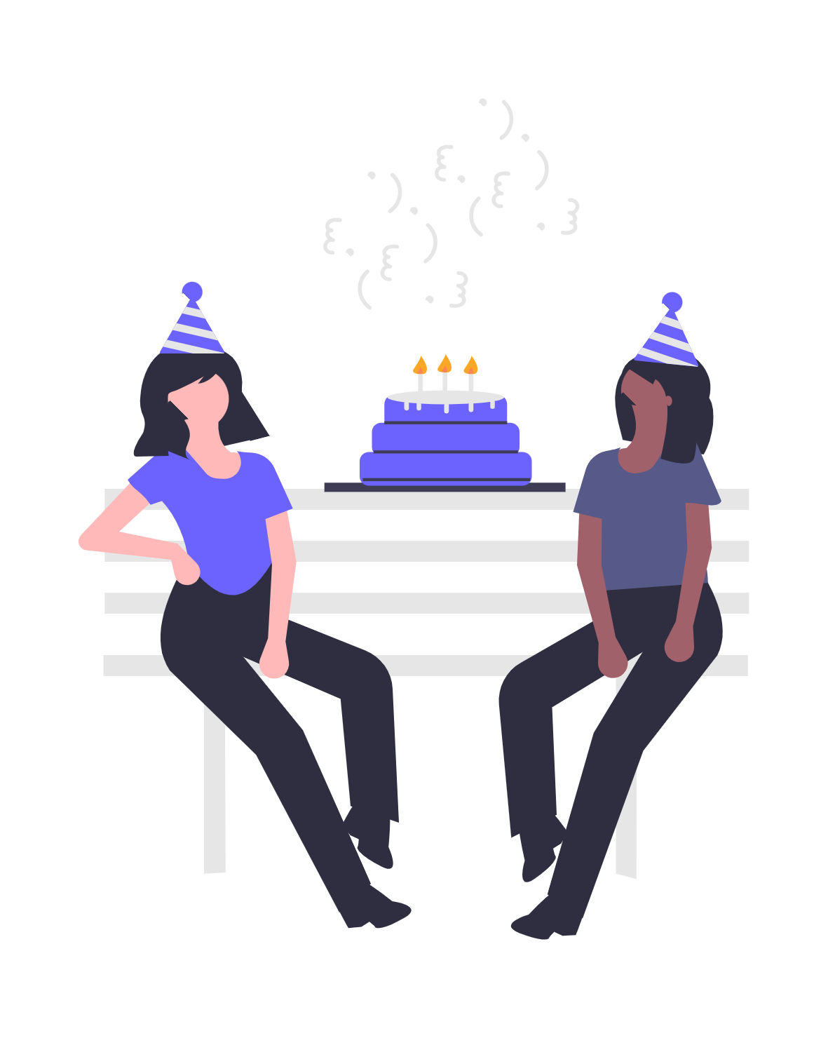 Flat Minimalist Illustration Of Women Celebrating Birthday With Cake