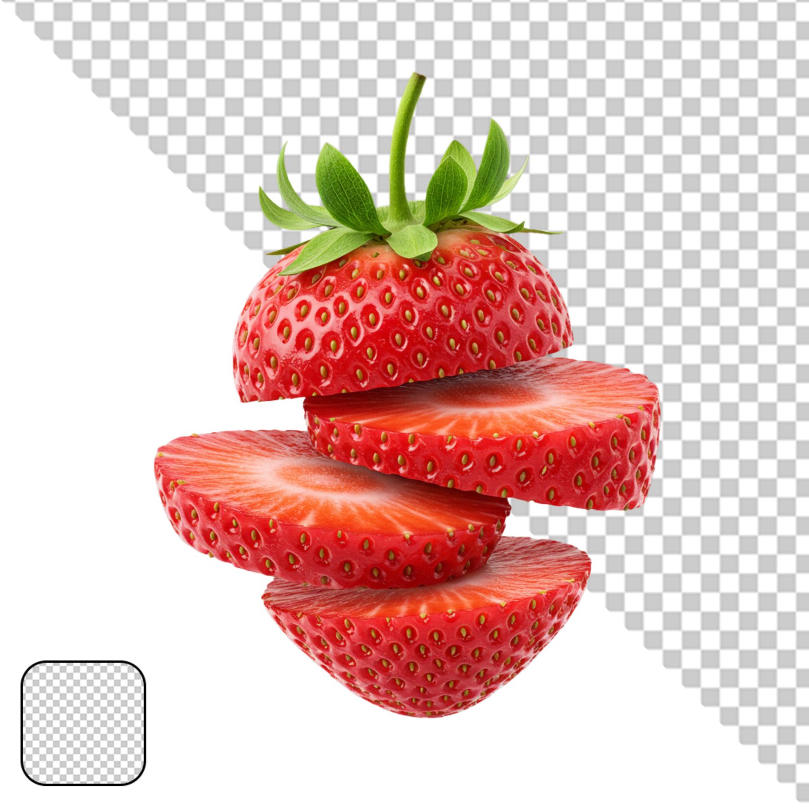 Flying Fresh Strawberry Slices Isolated Transparent PNG Cutout