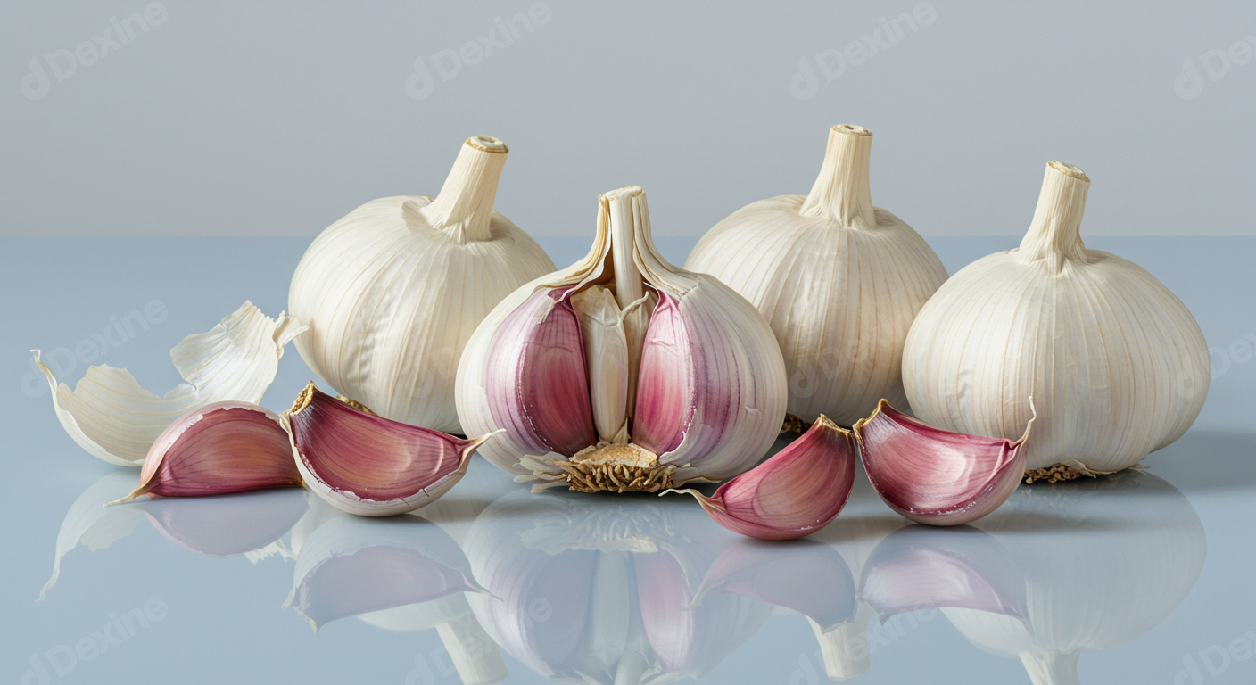 Fresh Garlic Bulbs And Cloves With Reflection