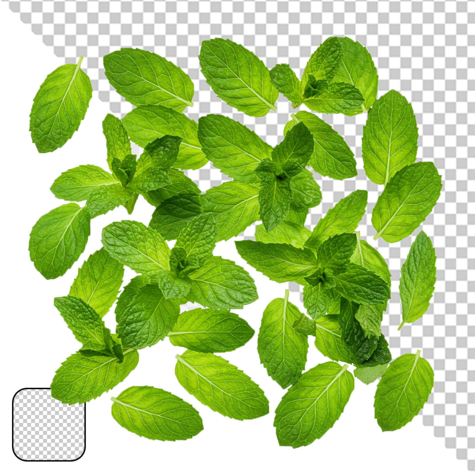 Fresh Green Mint Leaves Scattered Isolated On Transparent Background PNG