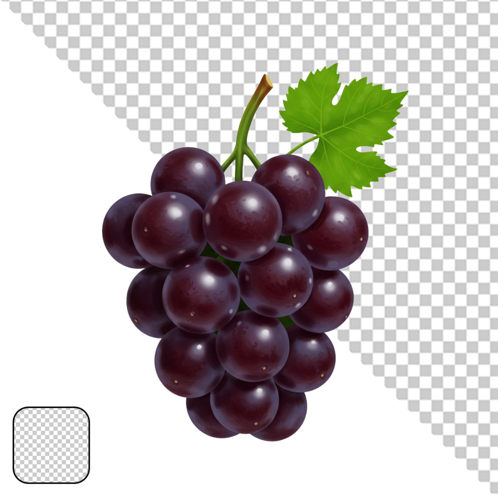 Fresh Purple Grapes Transparent Background Cutout PNG With Leaf