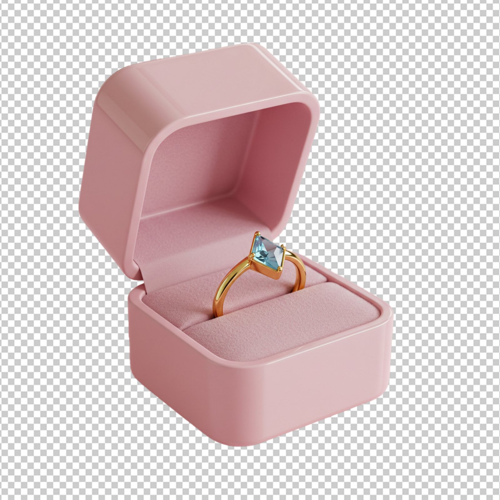 Gold Ring With Blue Gemstone In Pink Box Transparent PNG Cutout