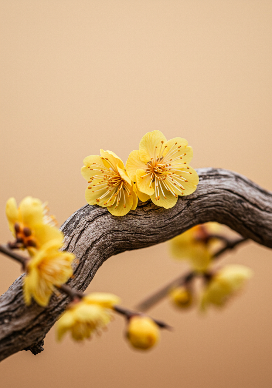 Golden Flowers Of Chimonanthus Praecox On A Branch