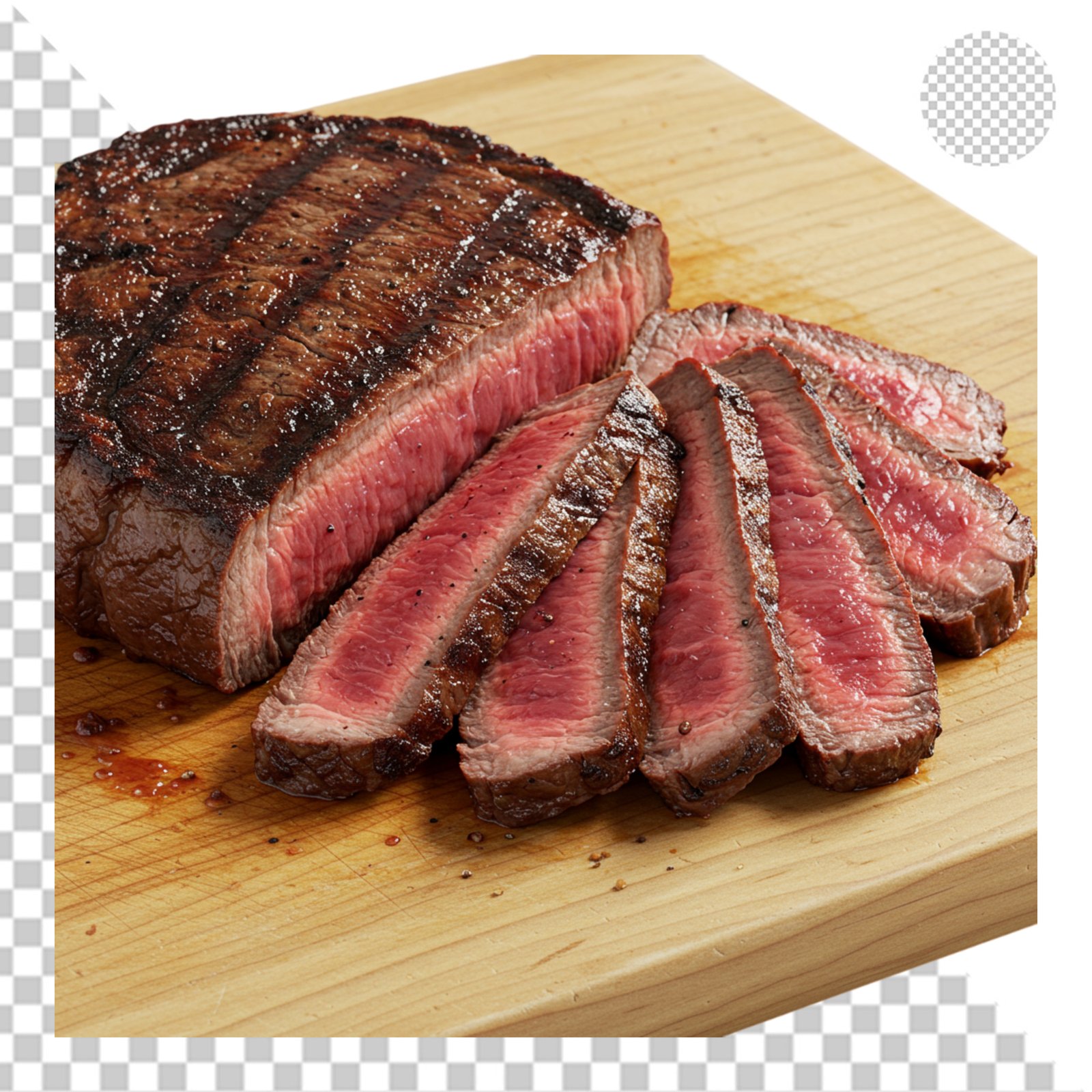 Gourmet Grilled Steak Slices On Wooden Board Transparent PNG Cutout