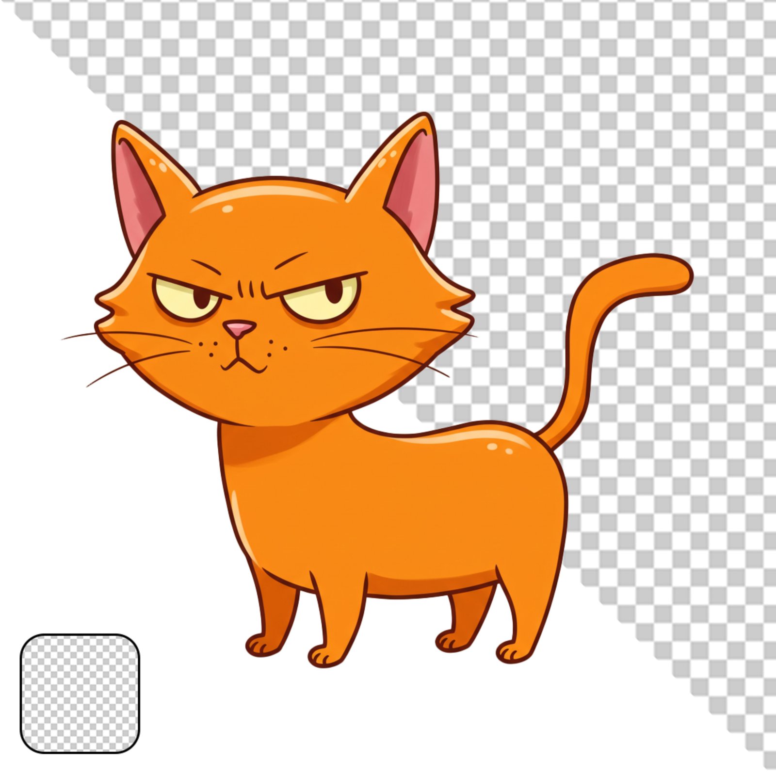 Grumpy Cartoon Orange Cat Isolated PNG With Transparent Background