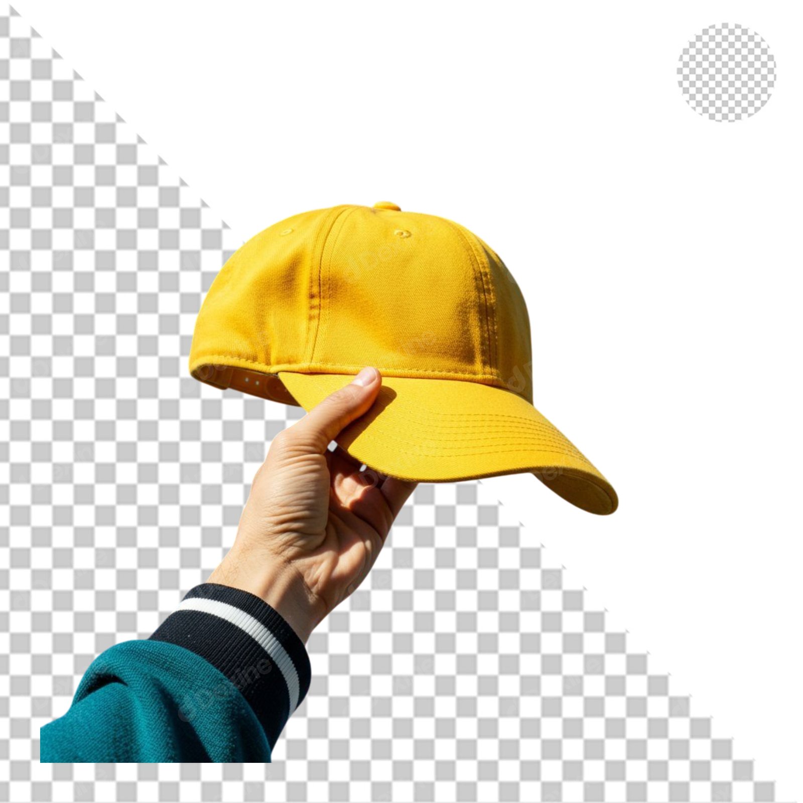 Hand Holding Yellow Baseball Cap Transparent PNG For Fashion Design