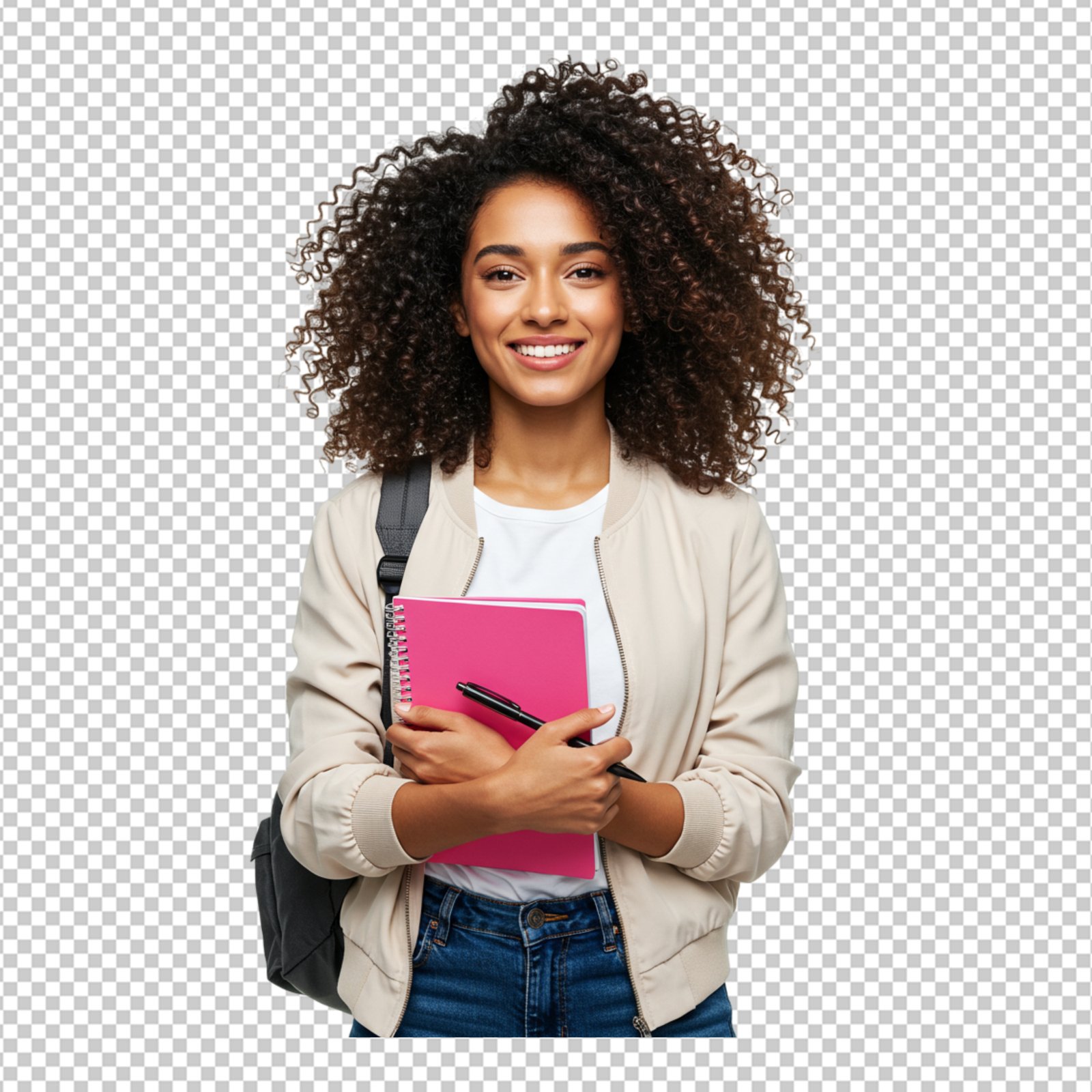 Happy College Student Holding Notebook And Pen Isolated PNG