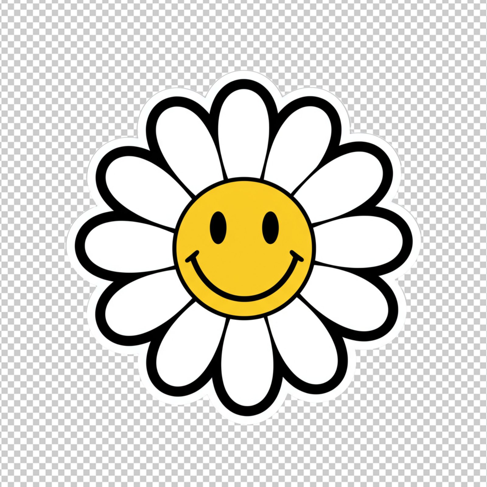 Happy Retro Smiley Face Daisy Flower Sticker Cutout PNG
