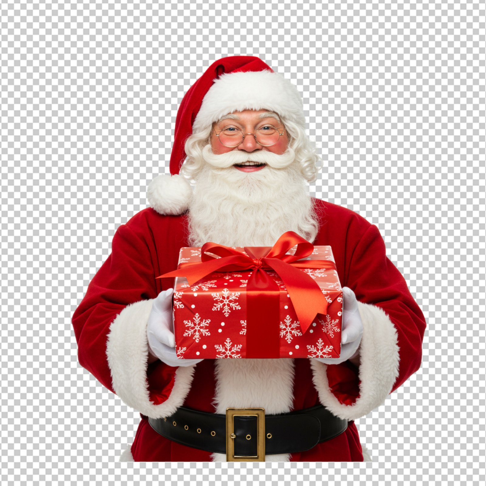 Happy Santa Claus Offering Christmas Present With Transparent Background