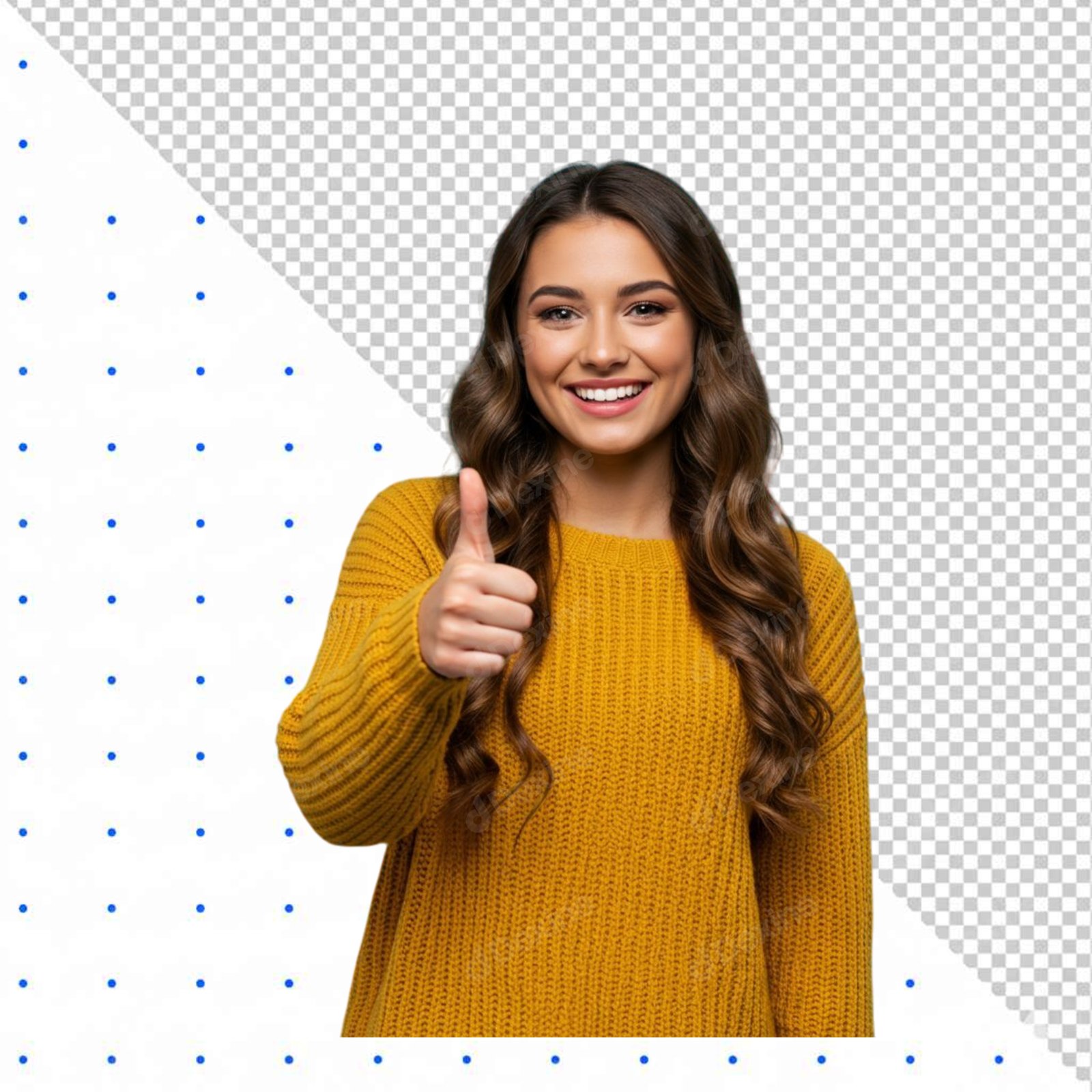 Happy Young Woman Giving Thumbs Up Isolated On Transparent Background