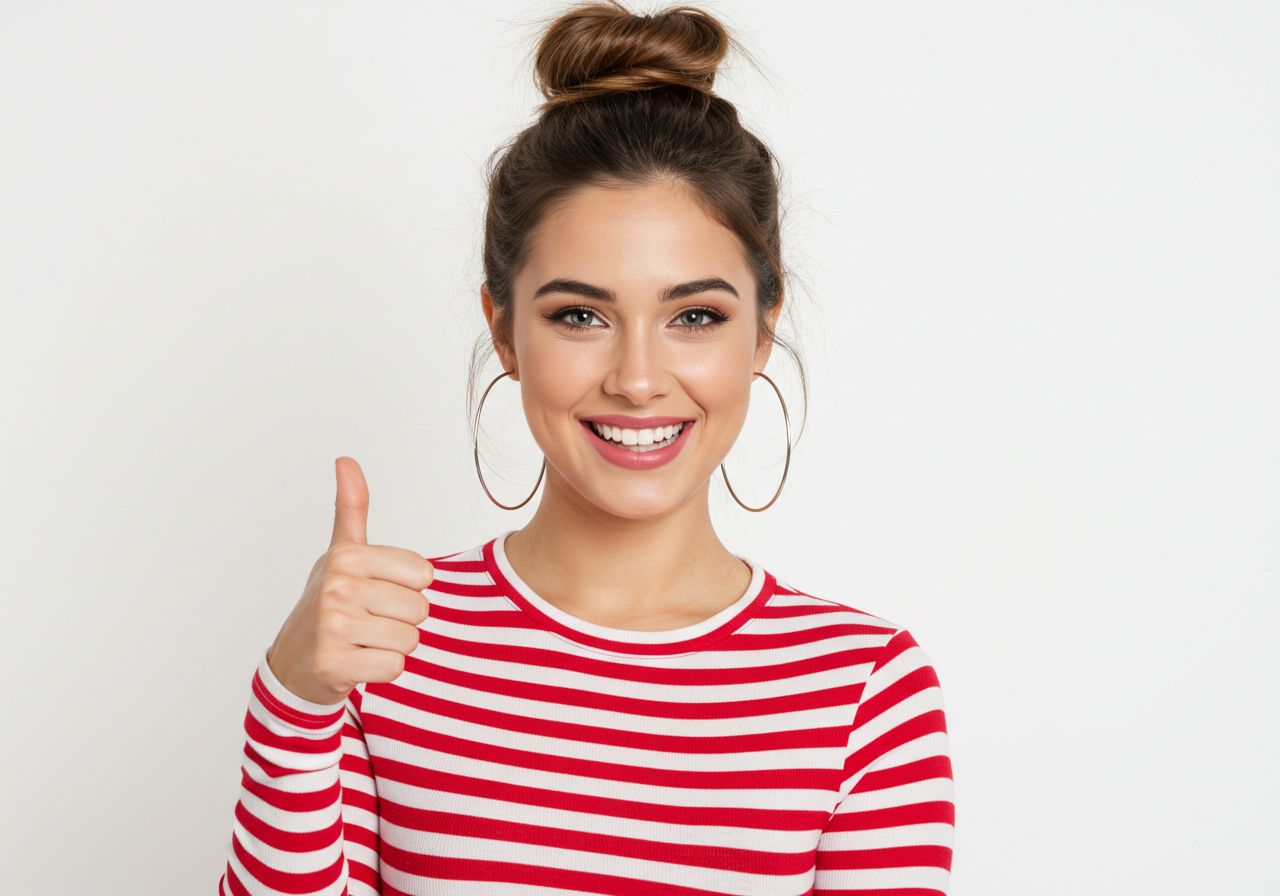 Happy Young Woman Smiling And Giving Thumbs Up Gesture
