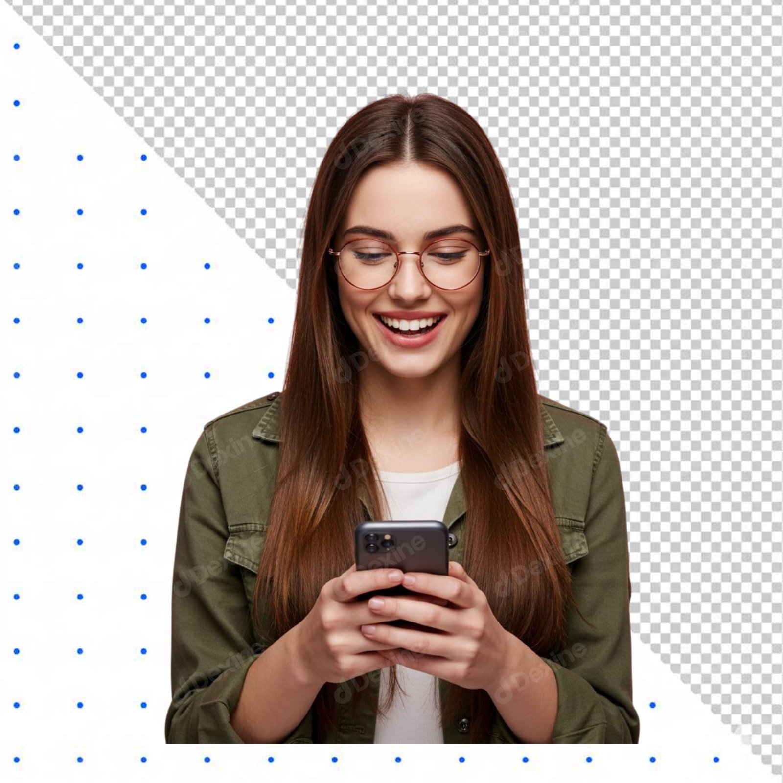 Happy Young Woman Texting On Smartphone Cutout Transparent PNG