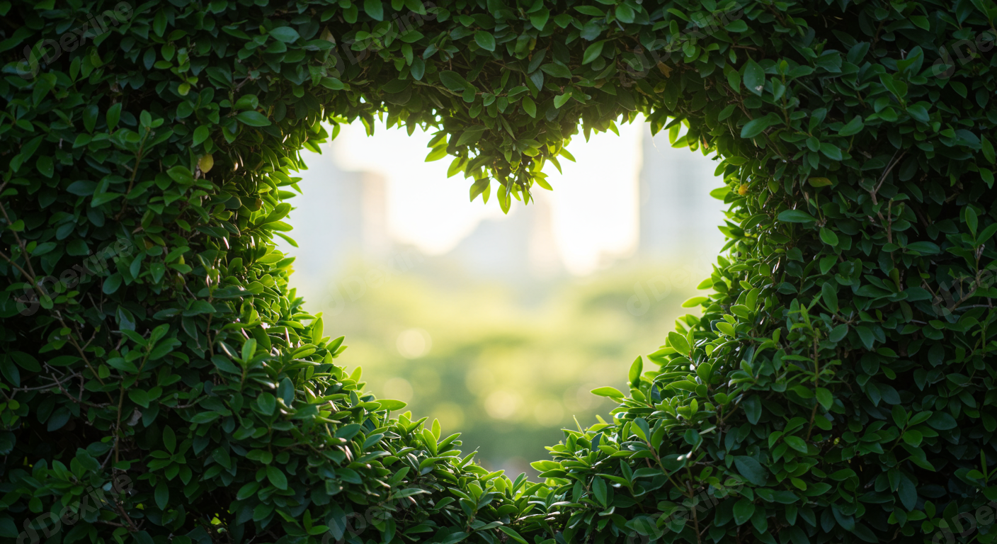 Heart Shaped Green Leaves Frame With Soft Natural Light Background