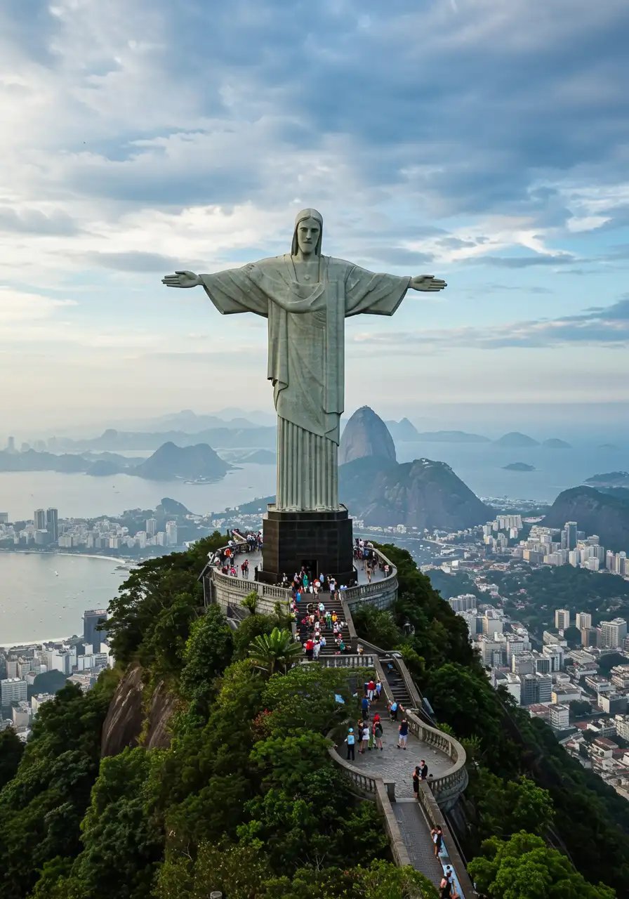 Iconic Christ The Redeemer Statue With Panoramic Rio De Janeiro City View