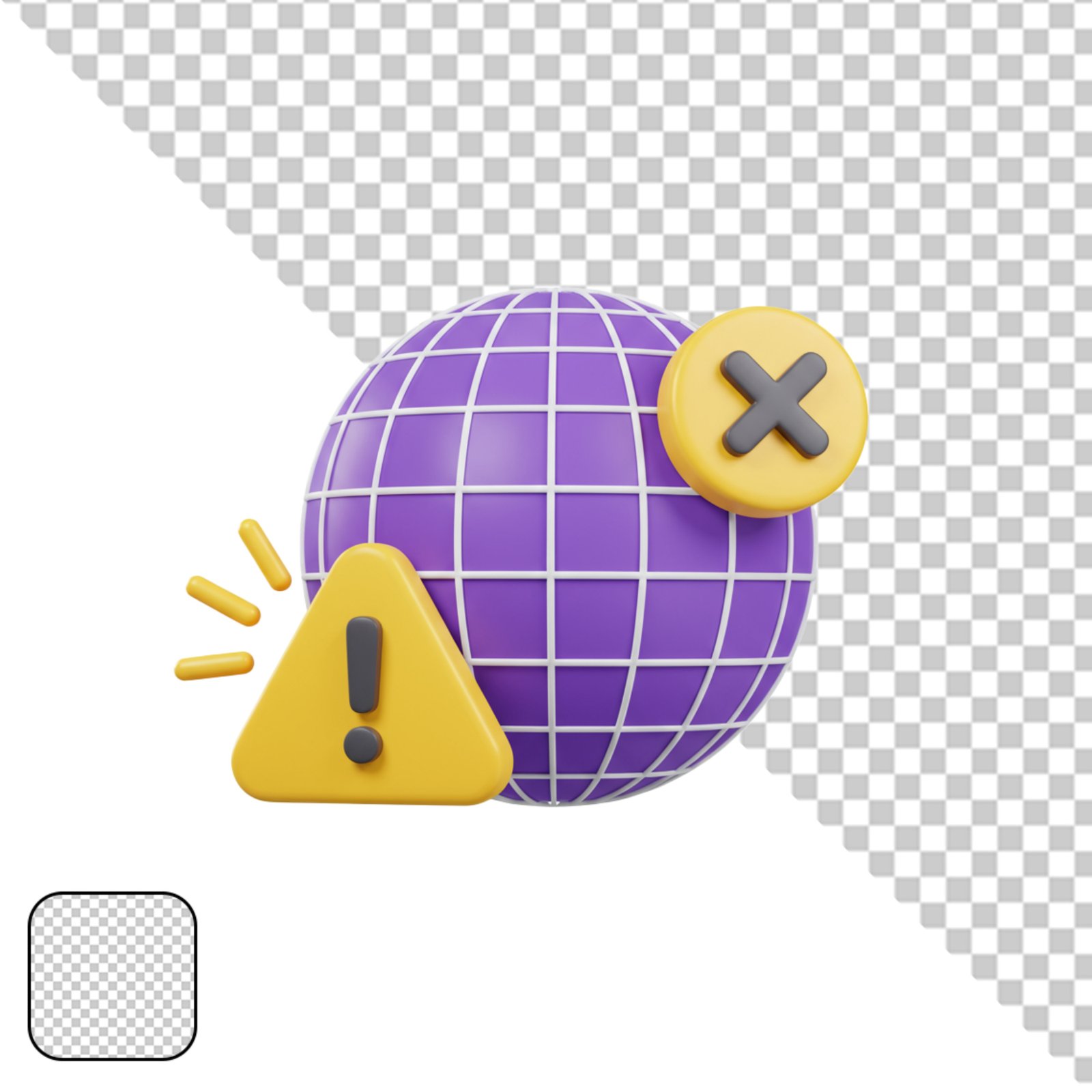 Internet Connection Error Warning 3D Icon Transparent PNG