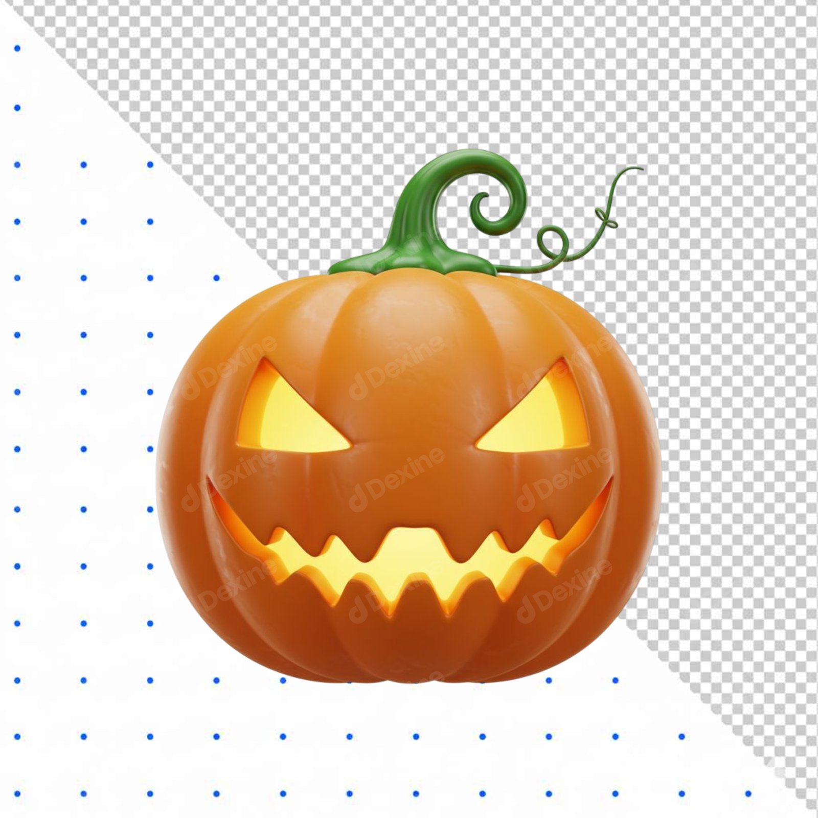 Isolated 3D Glowing Jack O Lantern Pumpkin PNG With Transparent Background