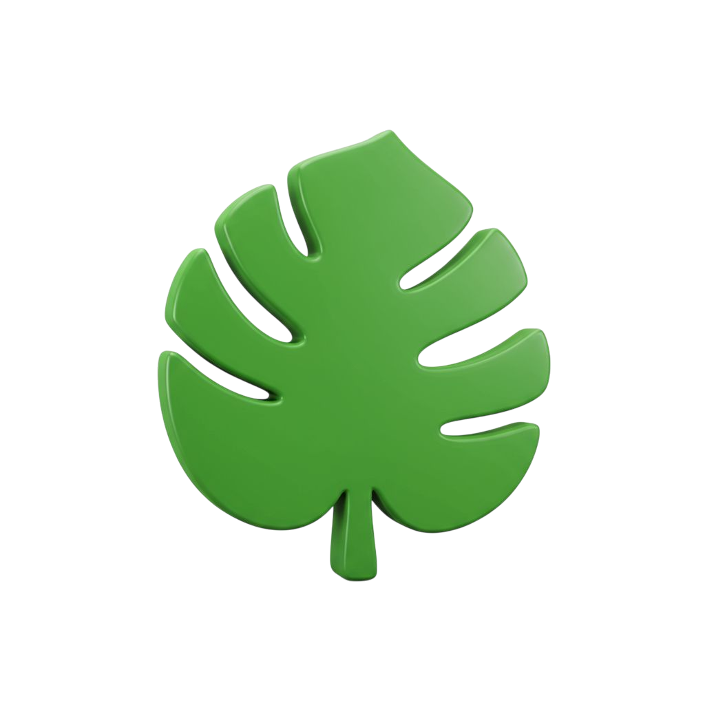 Isolated 3D Green Monstera Leaf With Transparent Background PNG Icon