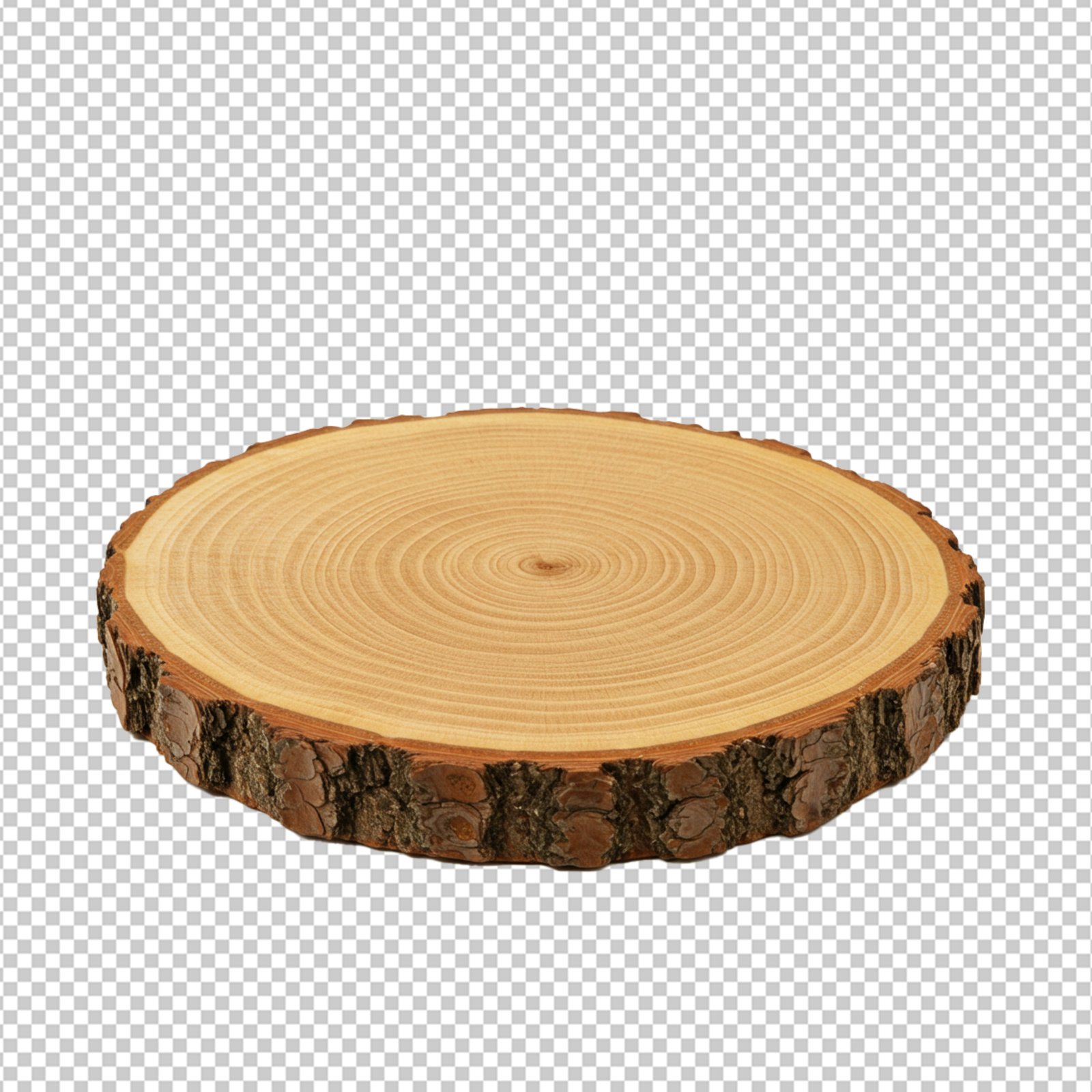 Isolated Rustic Wood Slice With Bark And Annual Rings On Transparent Background