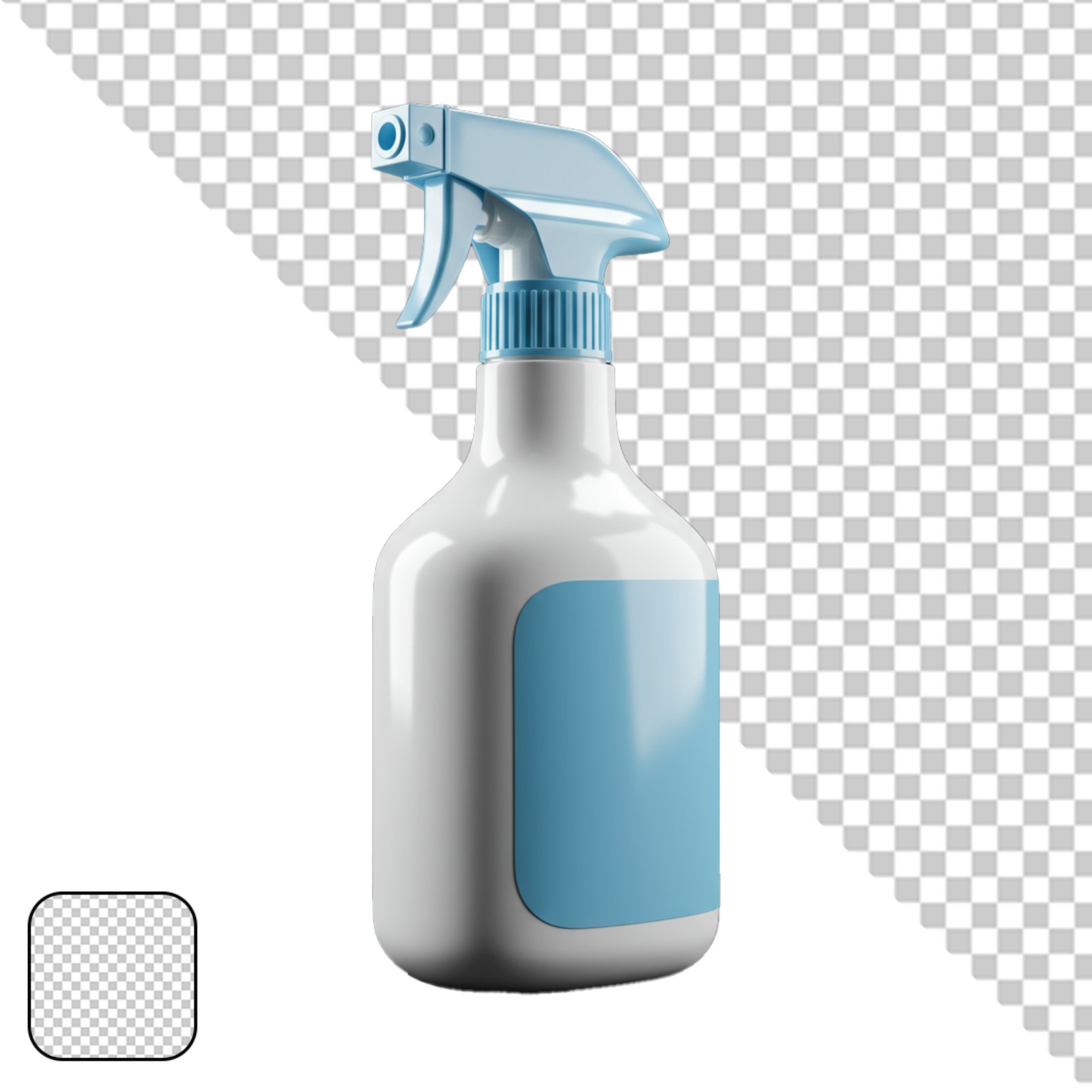 Isolated White Spray Bottle With Blue Nozzle And Blank Label PNG