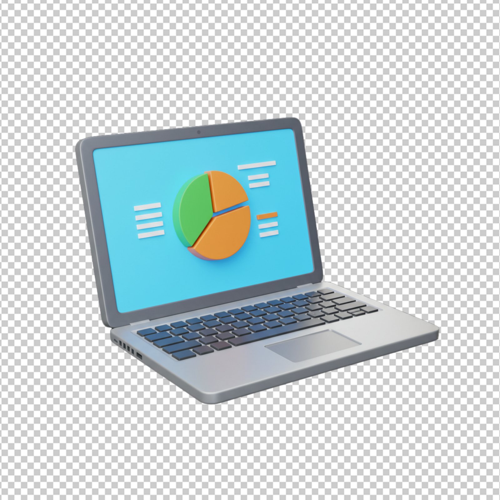 Laptop Screen Displaying 3D Pie Chart For Data Analysis