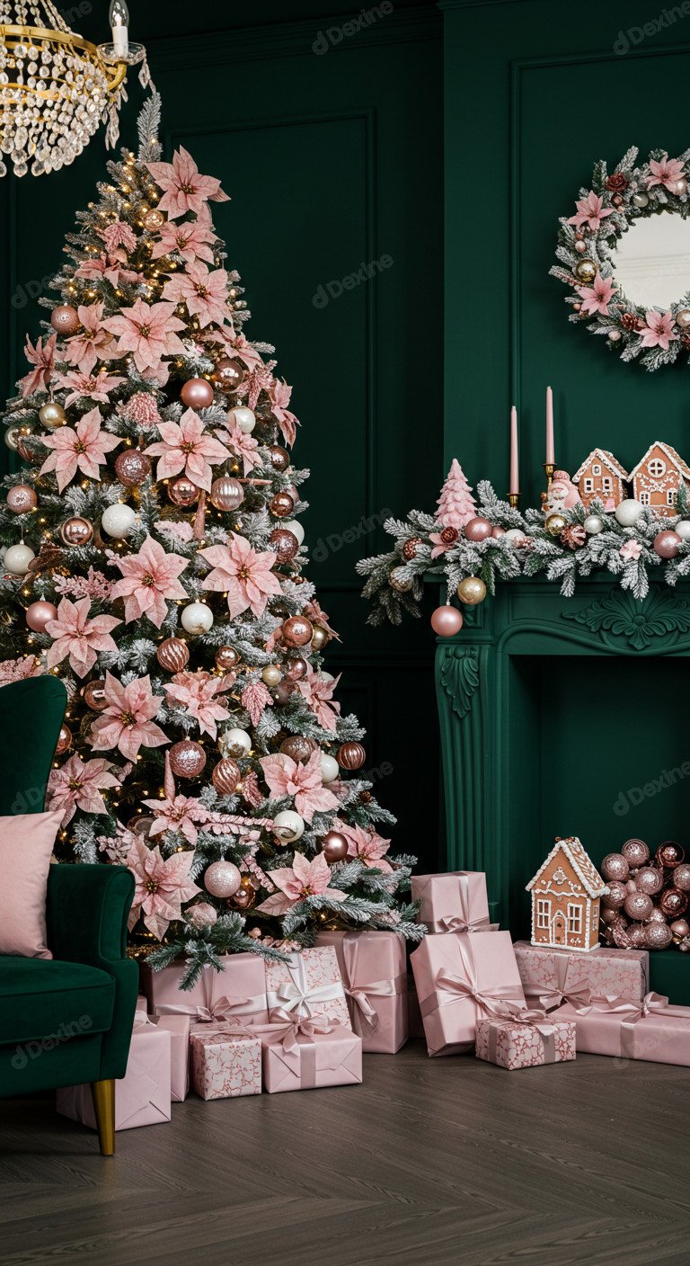 Luxurious Christmas Interior With Pink Decor And Festive Season Vibe