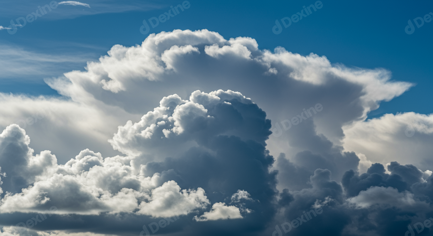 Majestic Cumulus Clouds Adorn Blue Sky Dynamic Weather Scene