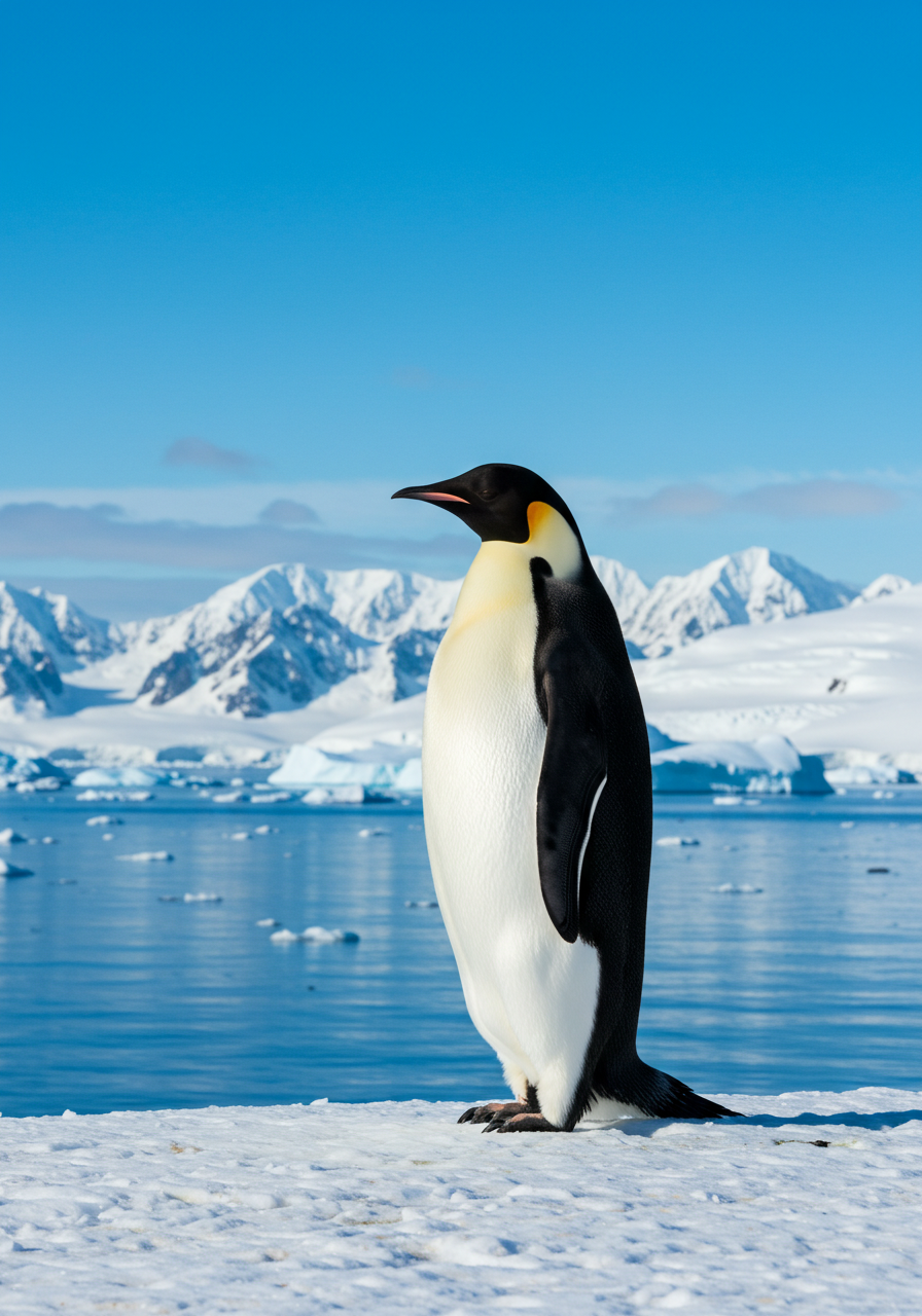 Majestic Emperor Penguin Standing On Icy Antarctic Landscape