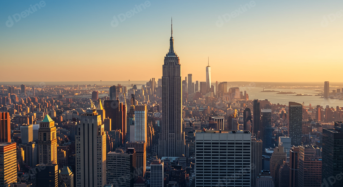 Majestic New York City Skyline Empire State Building At Golden Hour