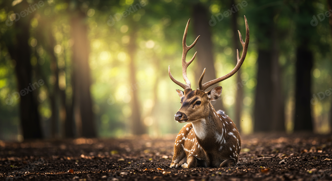 Majestic Spotted Deer Resting Peacefully In Golden Forest Sunlight