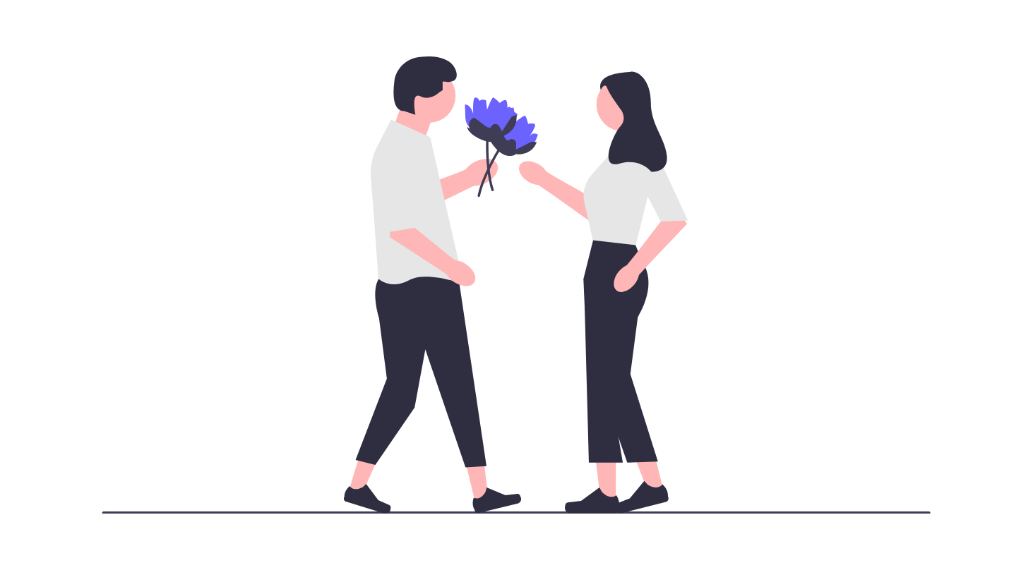 Man Giving Bouquet Of Flowers To Woman Flat Minimalist Illustration