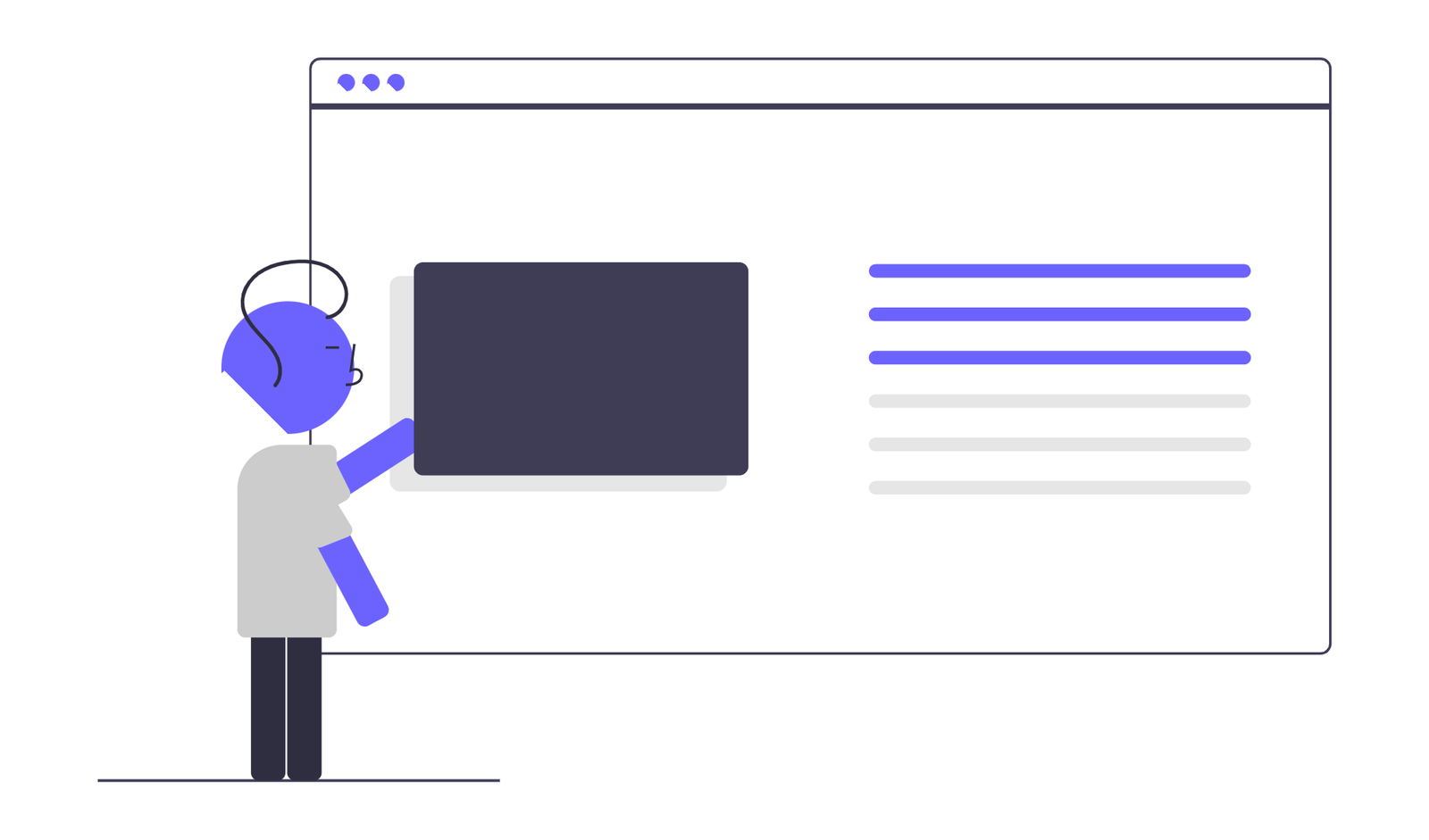 Minimalist Character Presenting Web Page Content On Browser Interface