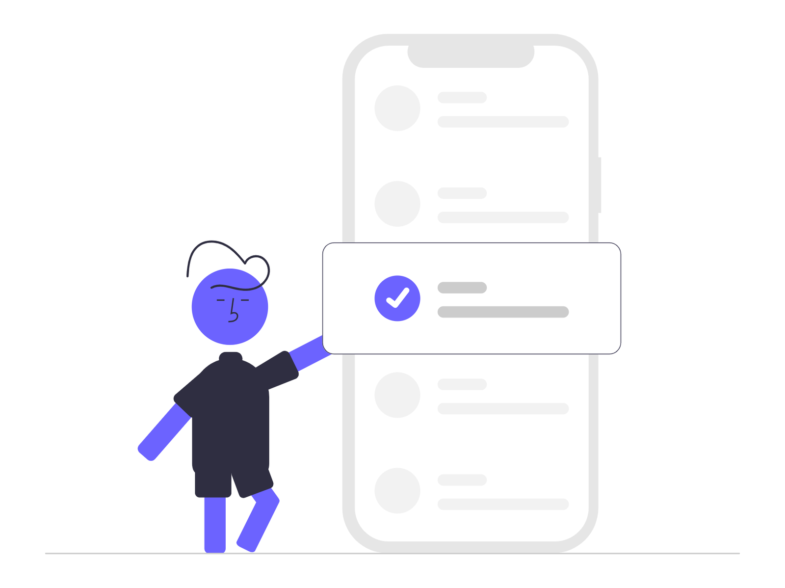 Minimalist Character Receiving Verified Notification On Smartphone