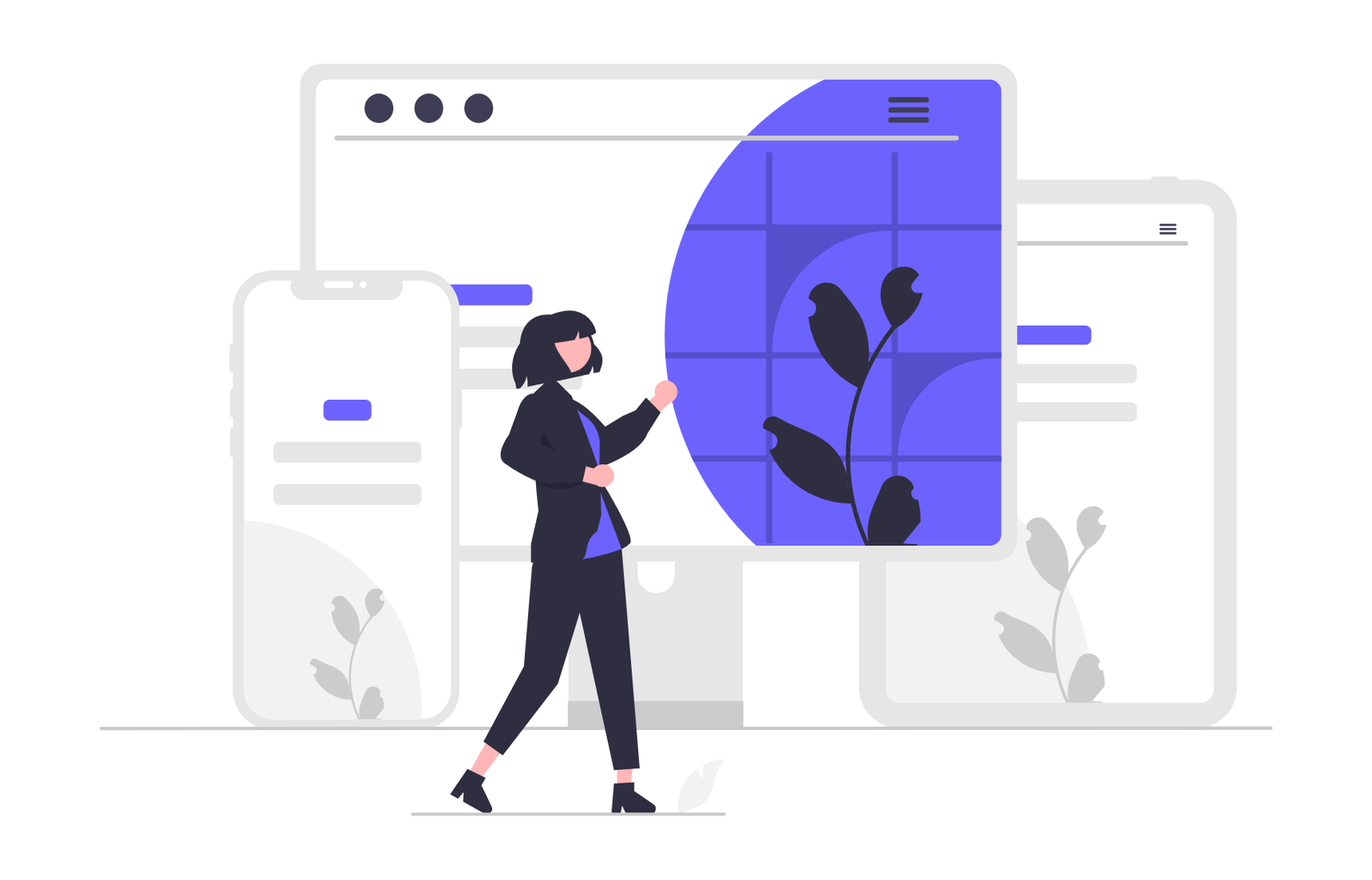 Minimalist Design Of Woman Interacting With Digital Screens