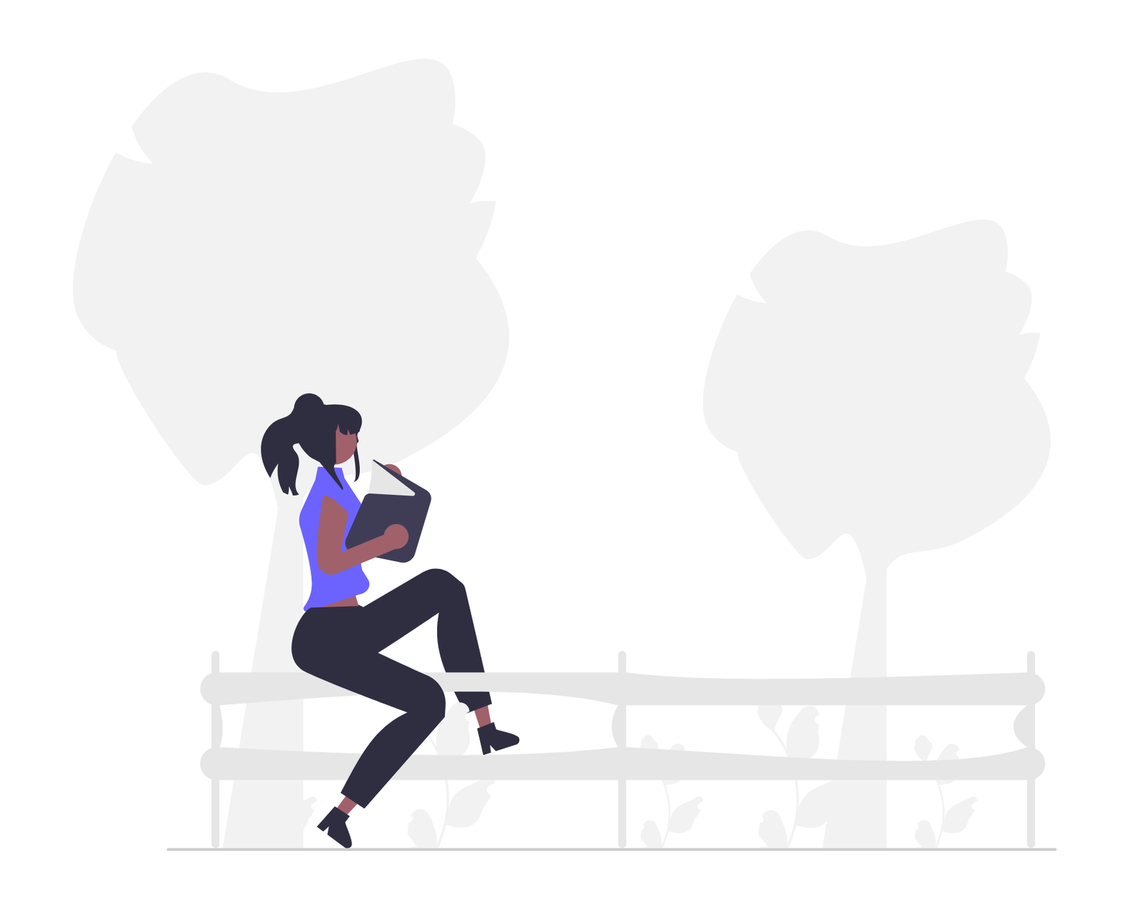 Minimalist Flat Design Illustration Of Woman Reading Book In Park