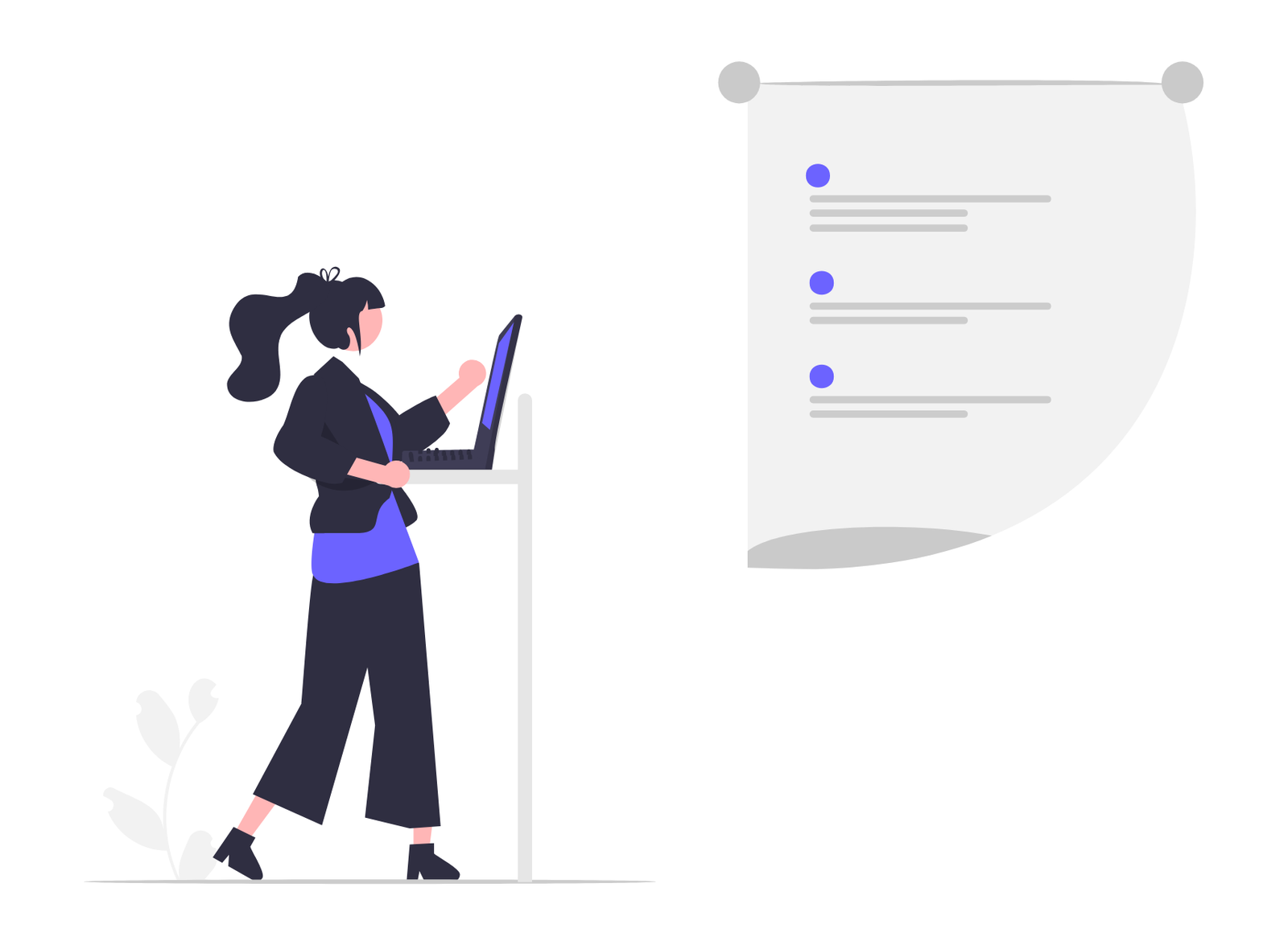 Minimalist Flat Design Illustration Of Woman Working On Laptop And Checklist