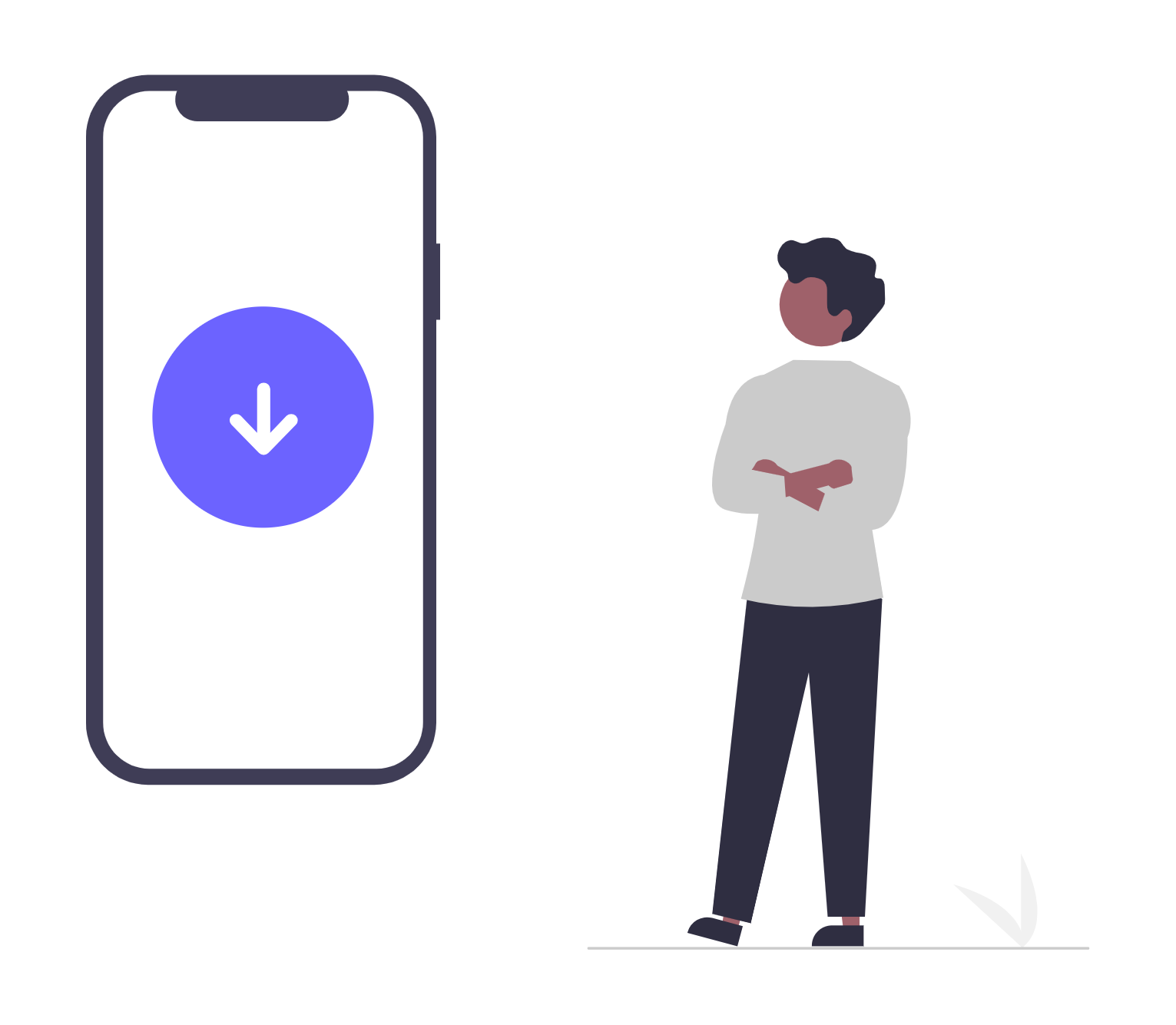 Minimalist Flat Illustration Man With Download Icon On Smartphone