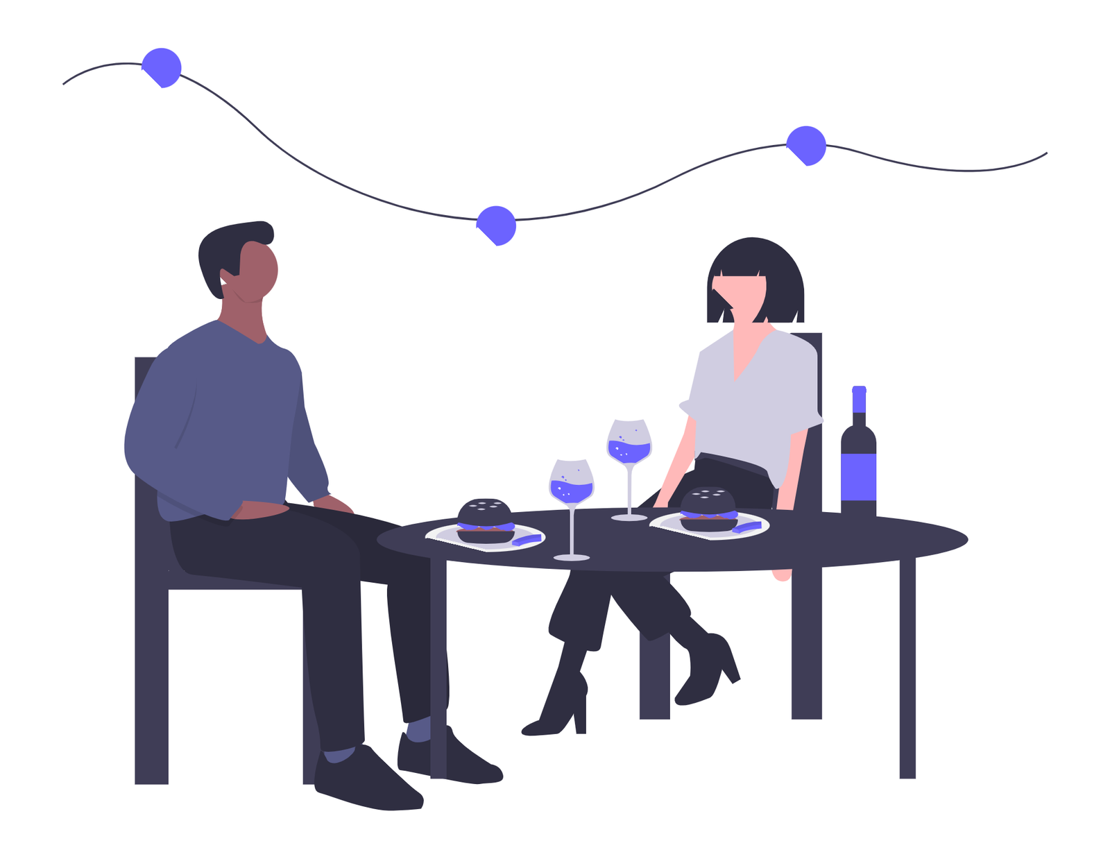 Minimalist Flat Illustration Of A Couple Enjoying A Dinner Date