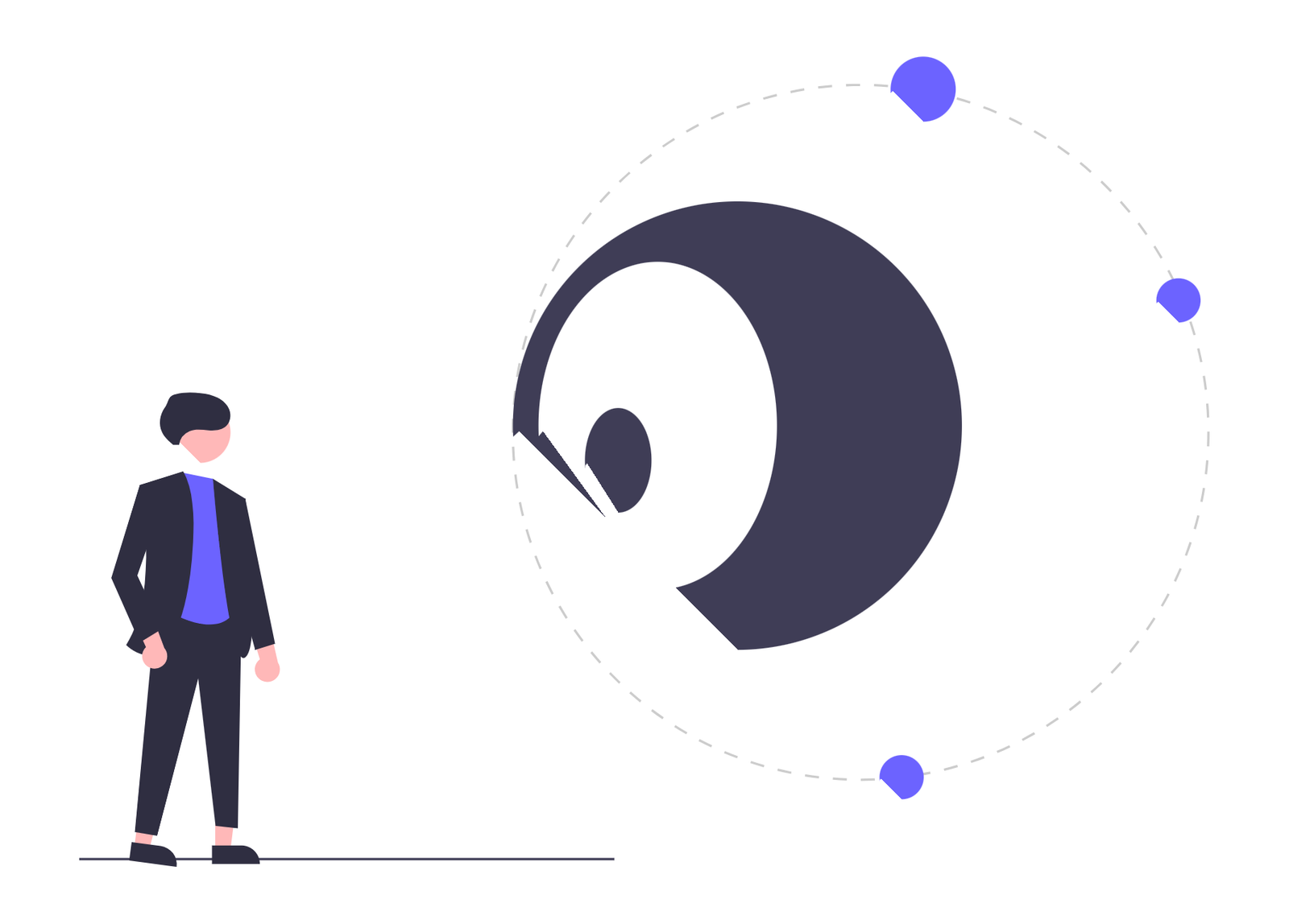 Minimalist Illustration Of Man Observing Orbiting Abstract Concept