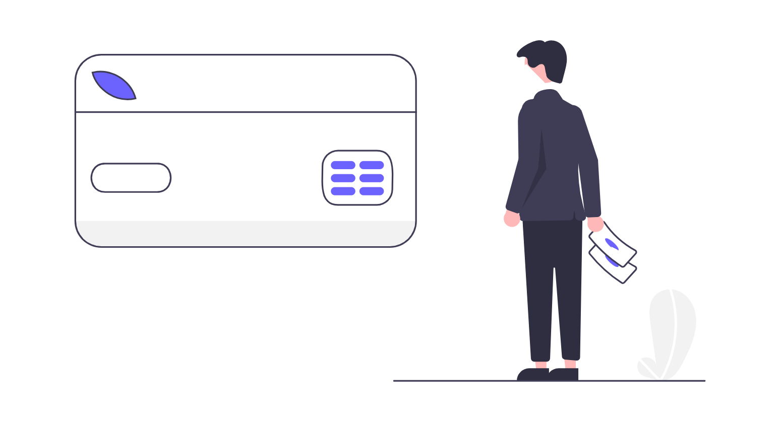 Minimalist Man With Cash Considering Credit Card Payment