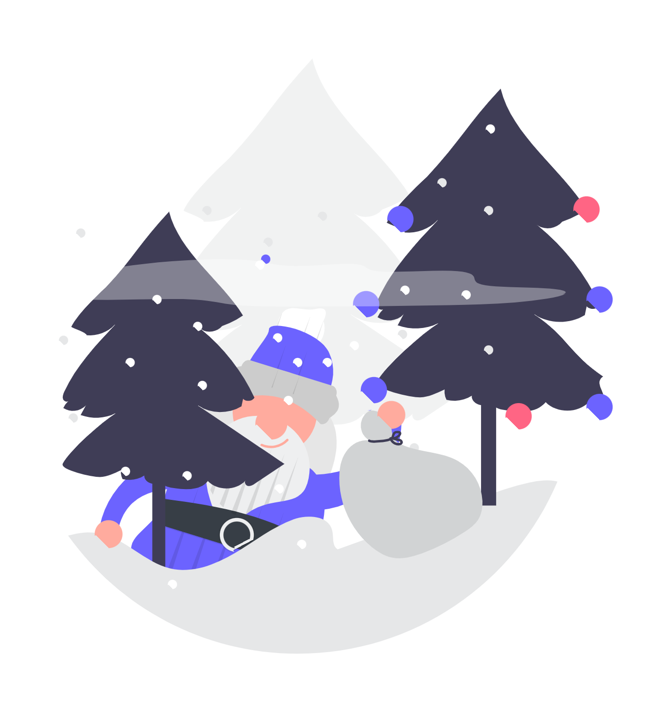 Minimalist Santa Claus With Gifts In A Snowy Winter Scene