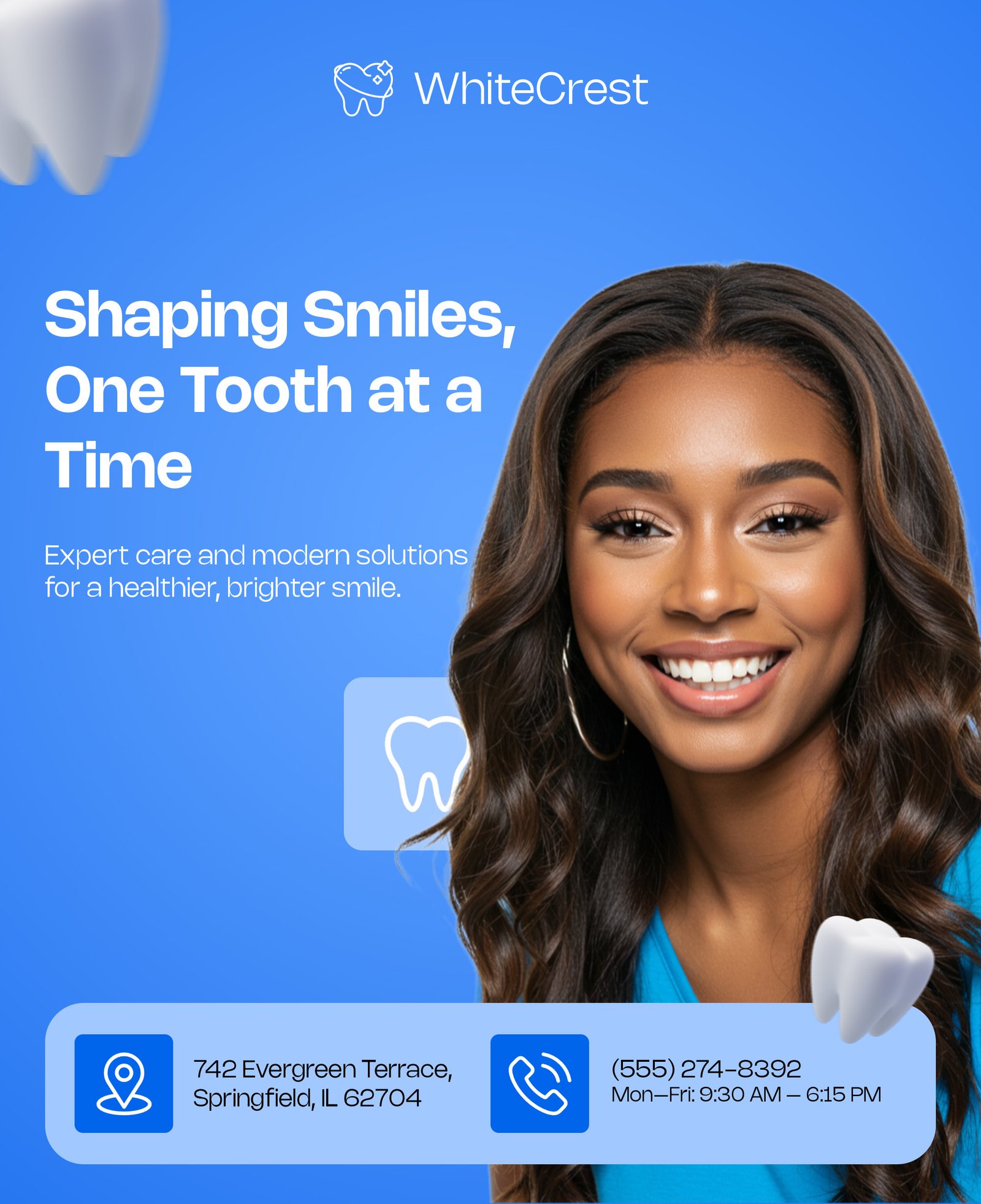 Modern Dental Care Advertisement With Smiling Woman PSD Editable Design