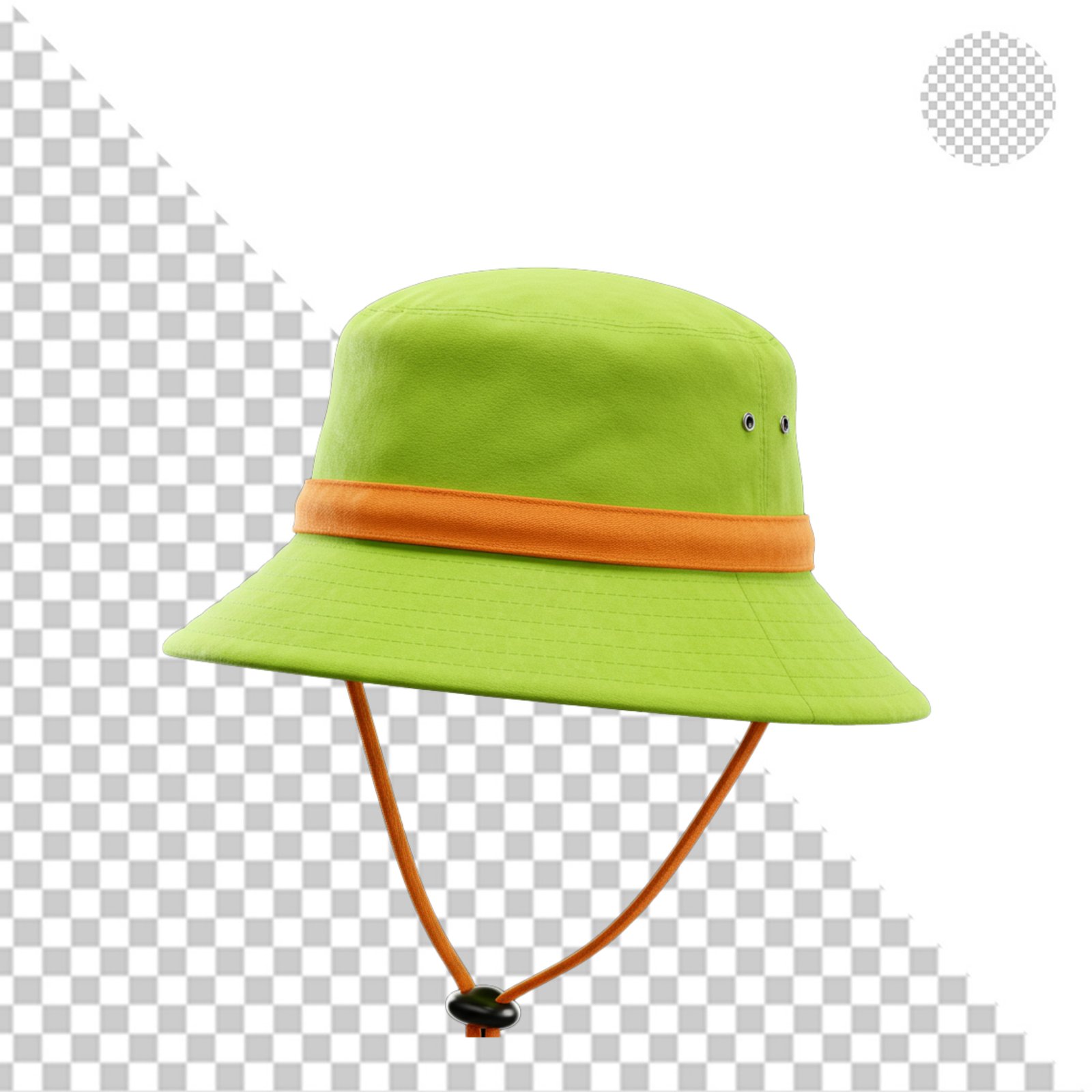Modern Green Bucket Hat With Orange Band And Chin Strap PNG
