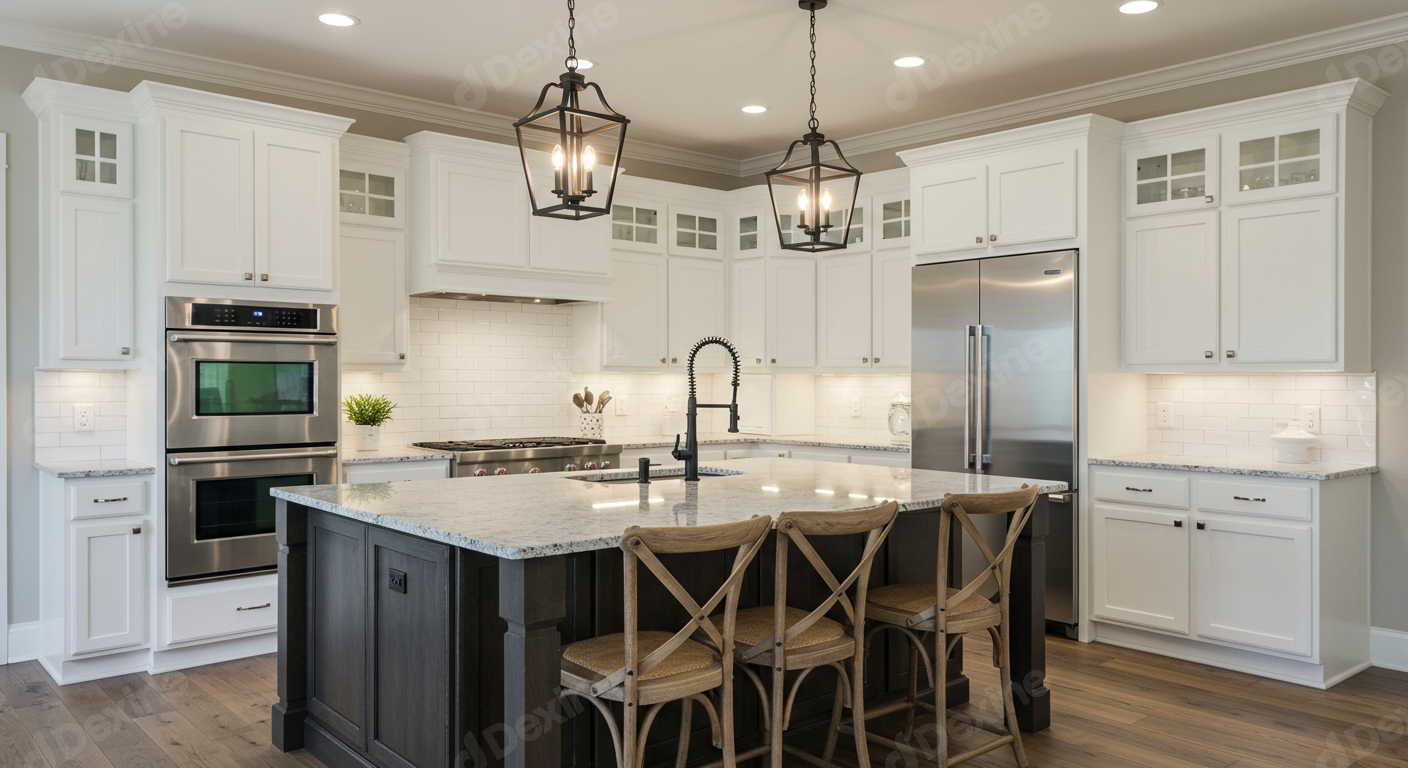 Modern Luxury Kitchen Interior Design With White Cabinets And Island