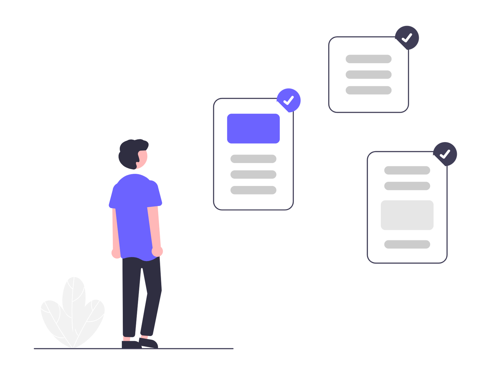 Person Checking Verified Documents Flat Minimalist Illustration