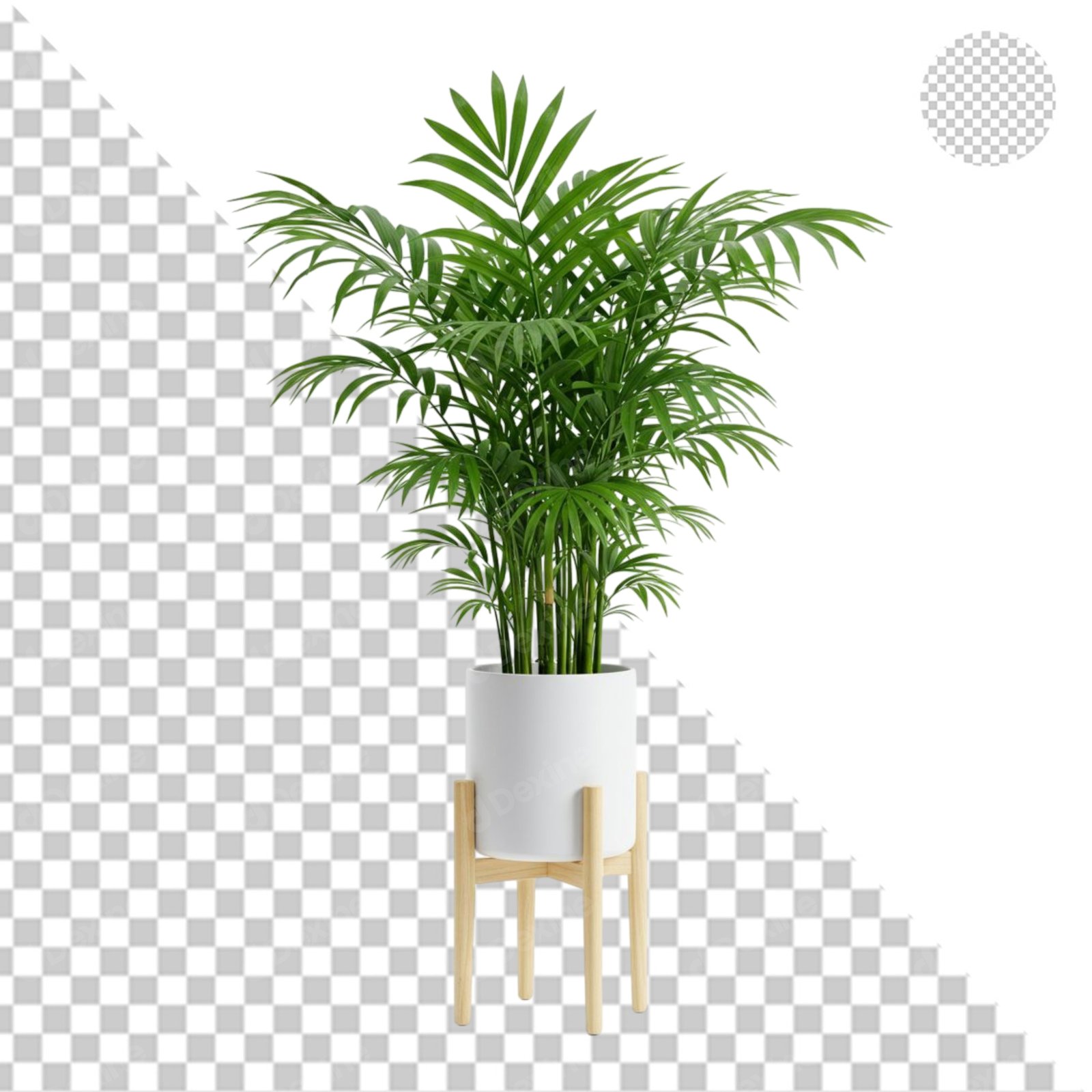 Potted Areca Palm Plant On Wooden Stand Transparent Background PNG