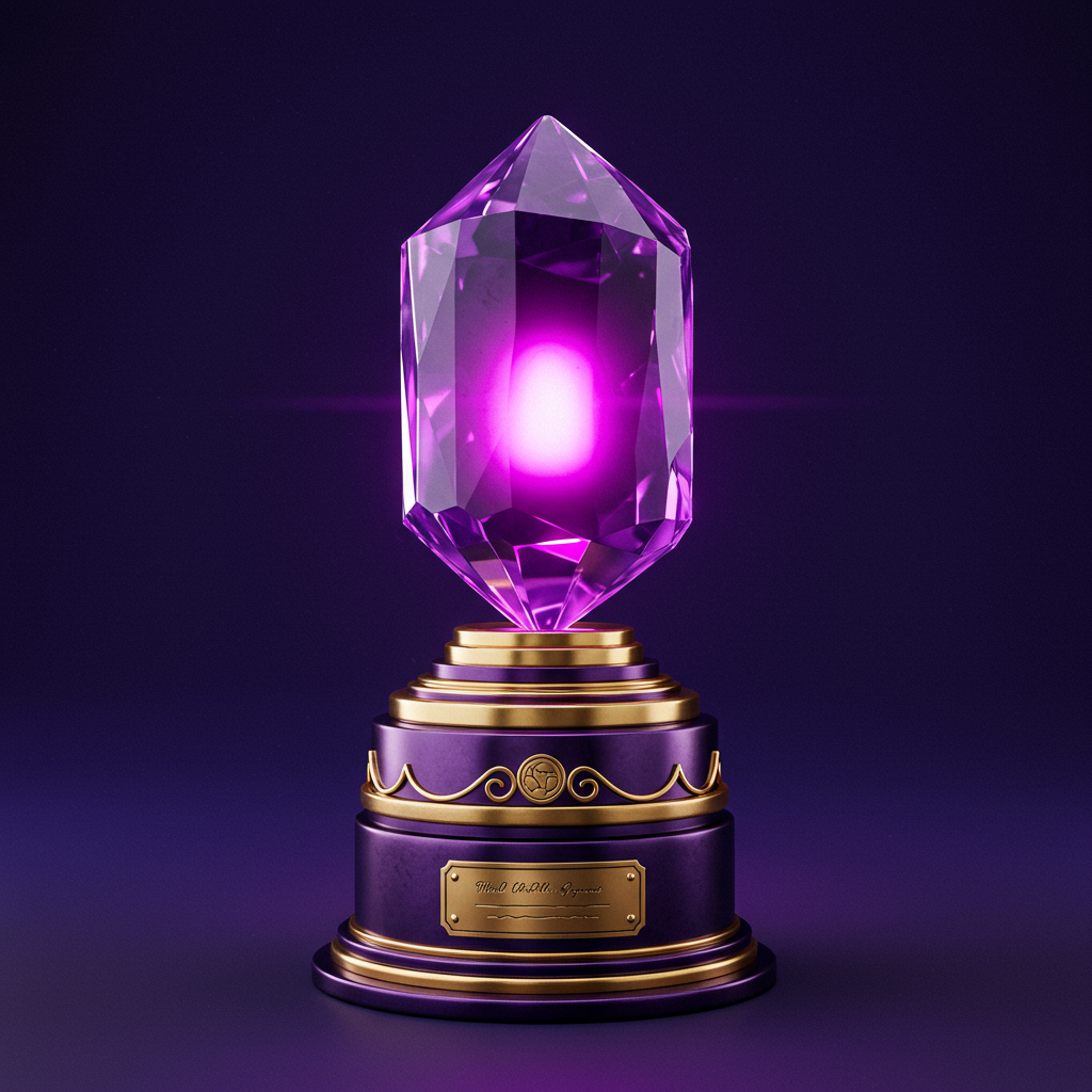 Radiant Purple Crystal Trophy Award On Elegant Dark Background